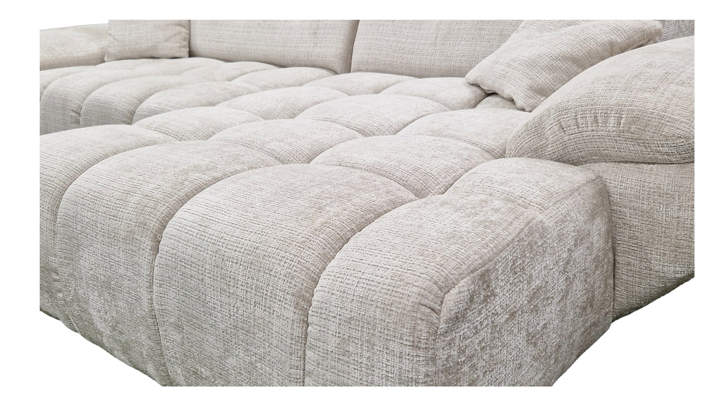 Ecksofa creme elektrisch ausfahrbar 308 cm - OT rechts - HUGO