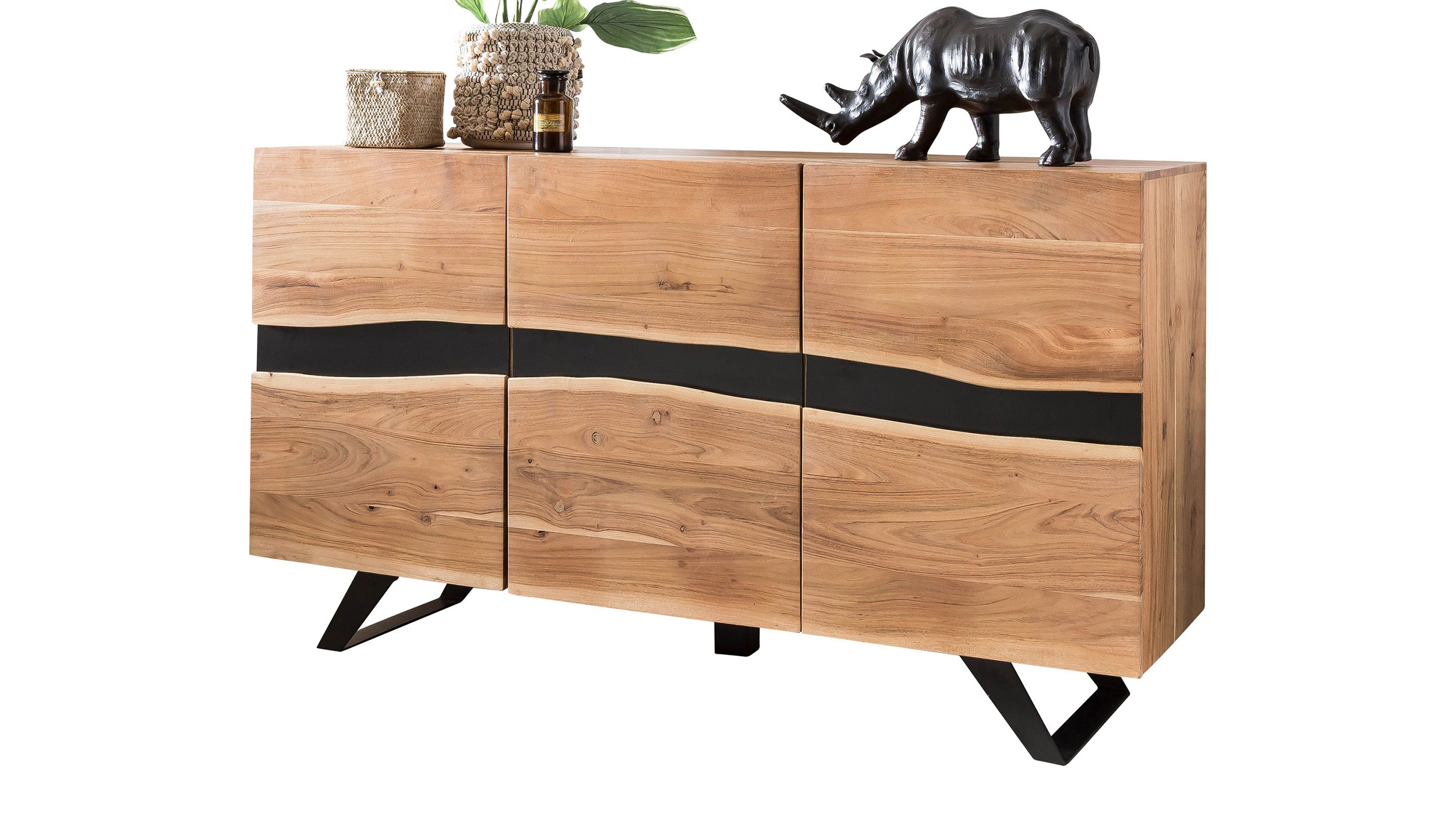 Sideboard Akazie massiv lackiert 148 x 43 cm 3-türig - ODIN 