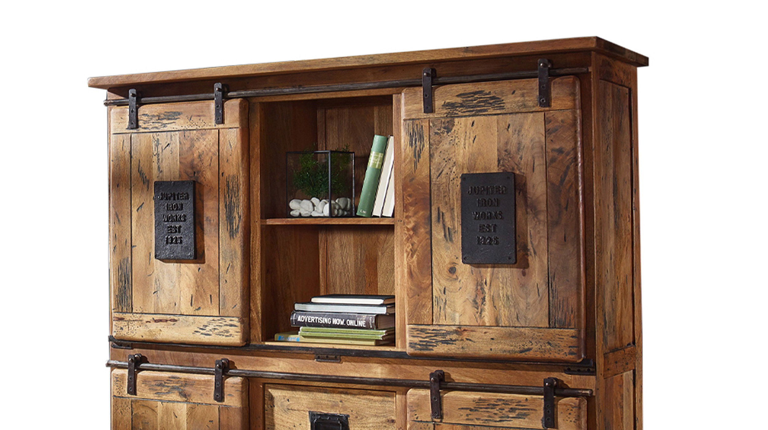 Highboard mit 4 Rolltüren Mango massiv 150 cm - montiert - EMANUEL