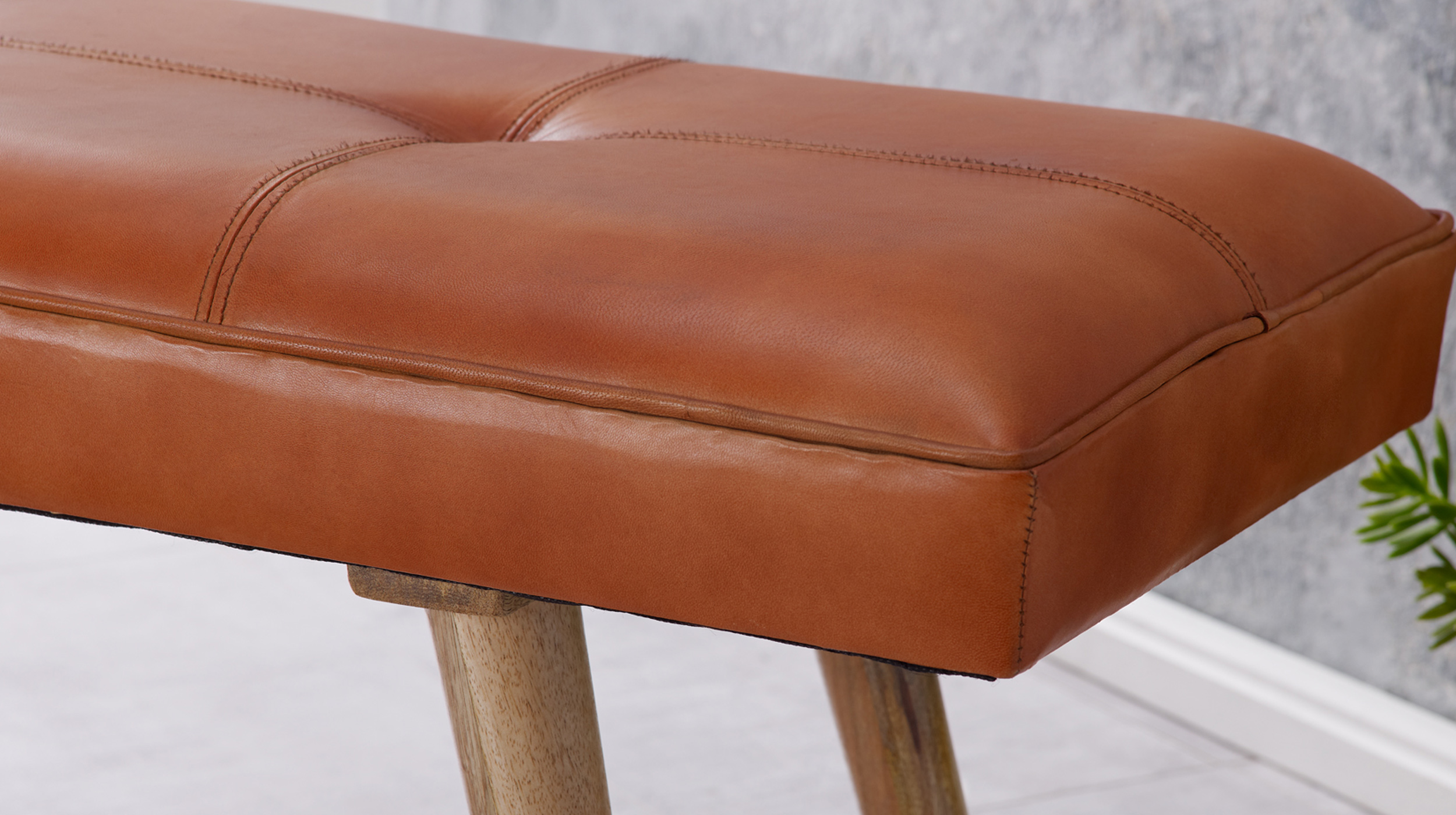 Sitzbank 117 cm echtes Leder braun Mango massiv - ARIKA 