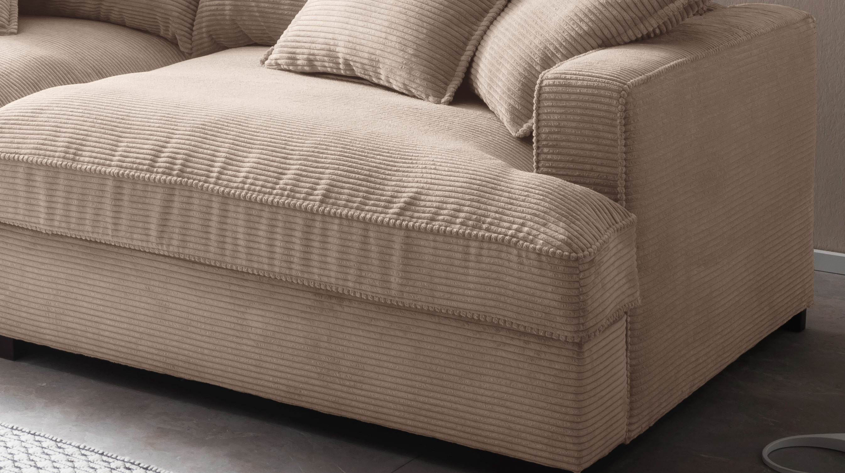 Big Sofa Cord beige - 242 cm - Nosagunterfederung - TRIBECCA 