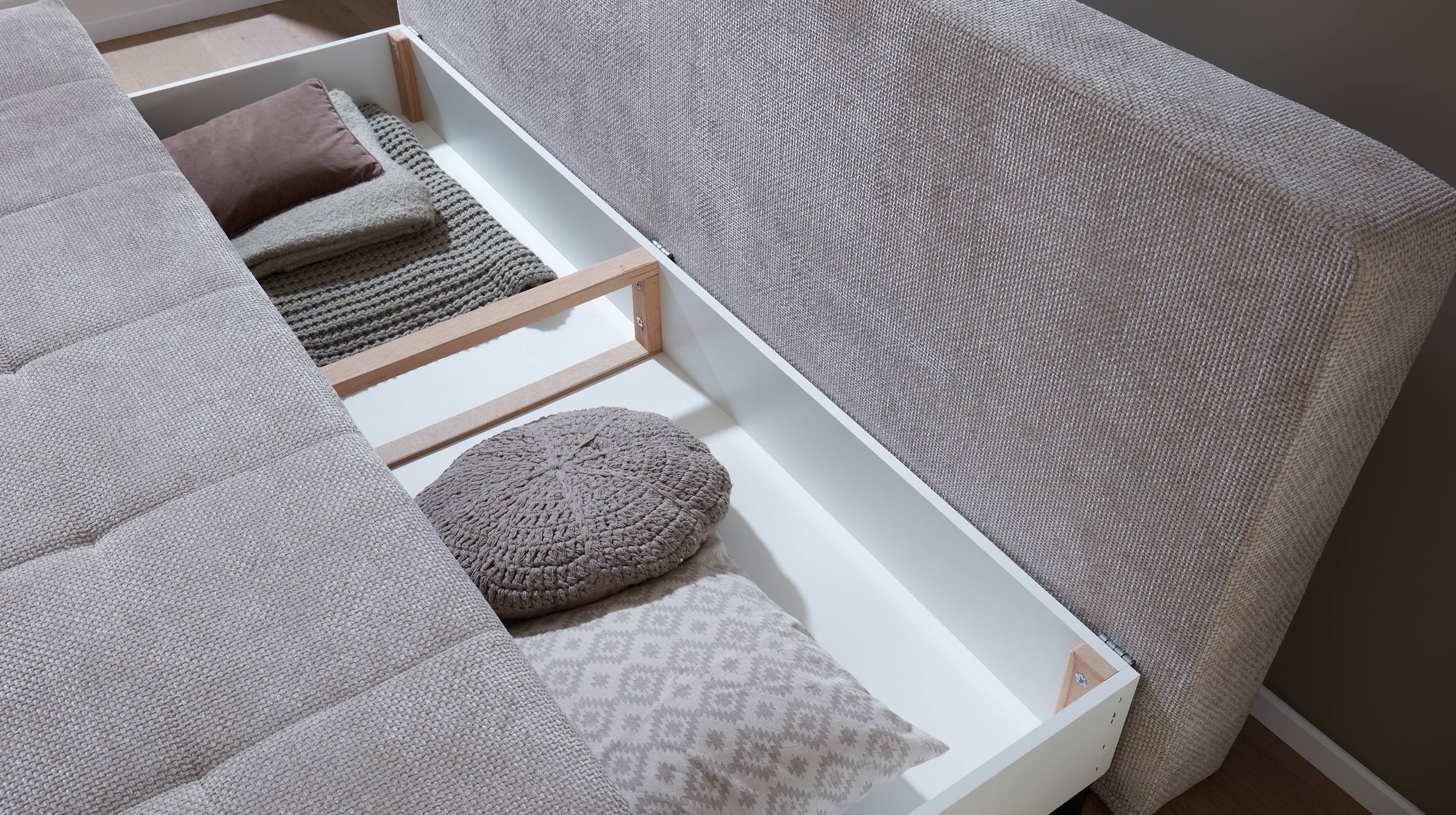 Schlafsofa grau mit Bettkasten Federkern 212 cm - LIAM