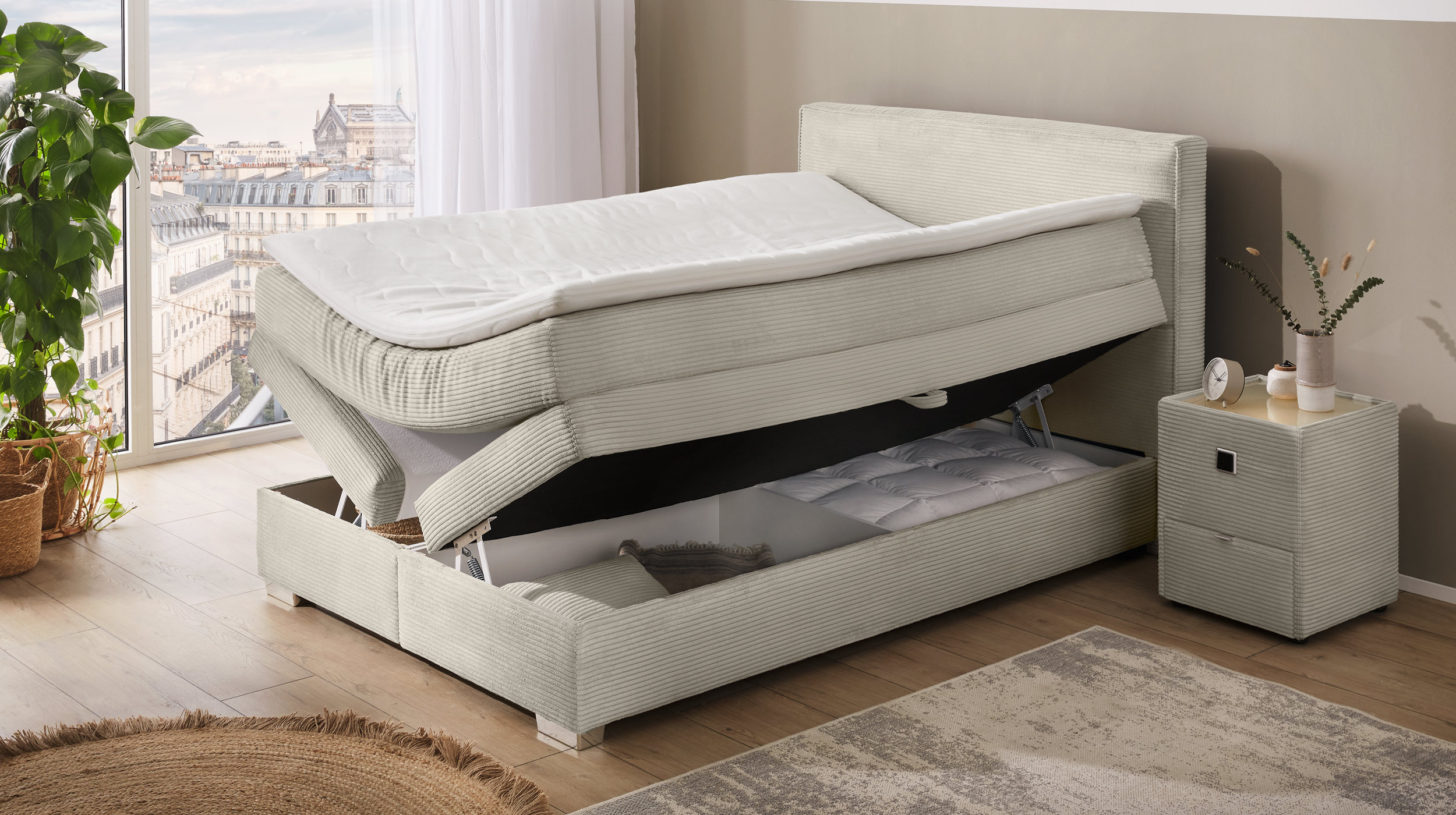 Boxspringbett Cord 140 x 200 cm grau-beige H2/H3 - ARABELLA 