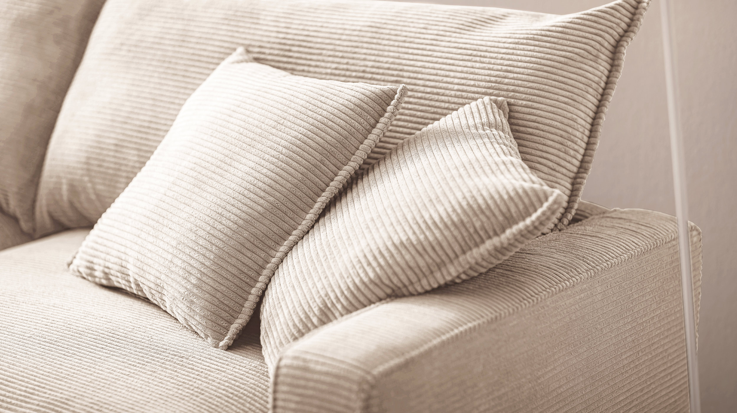 Big Sofa Cord creme - 242 cm - Nosagunterfederung - TRIBECCA 