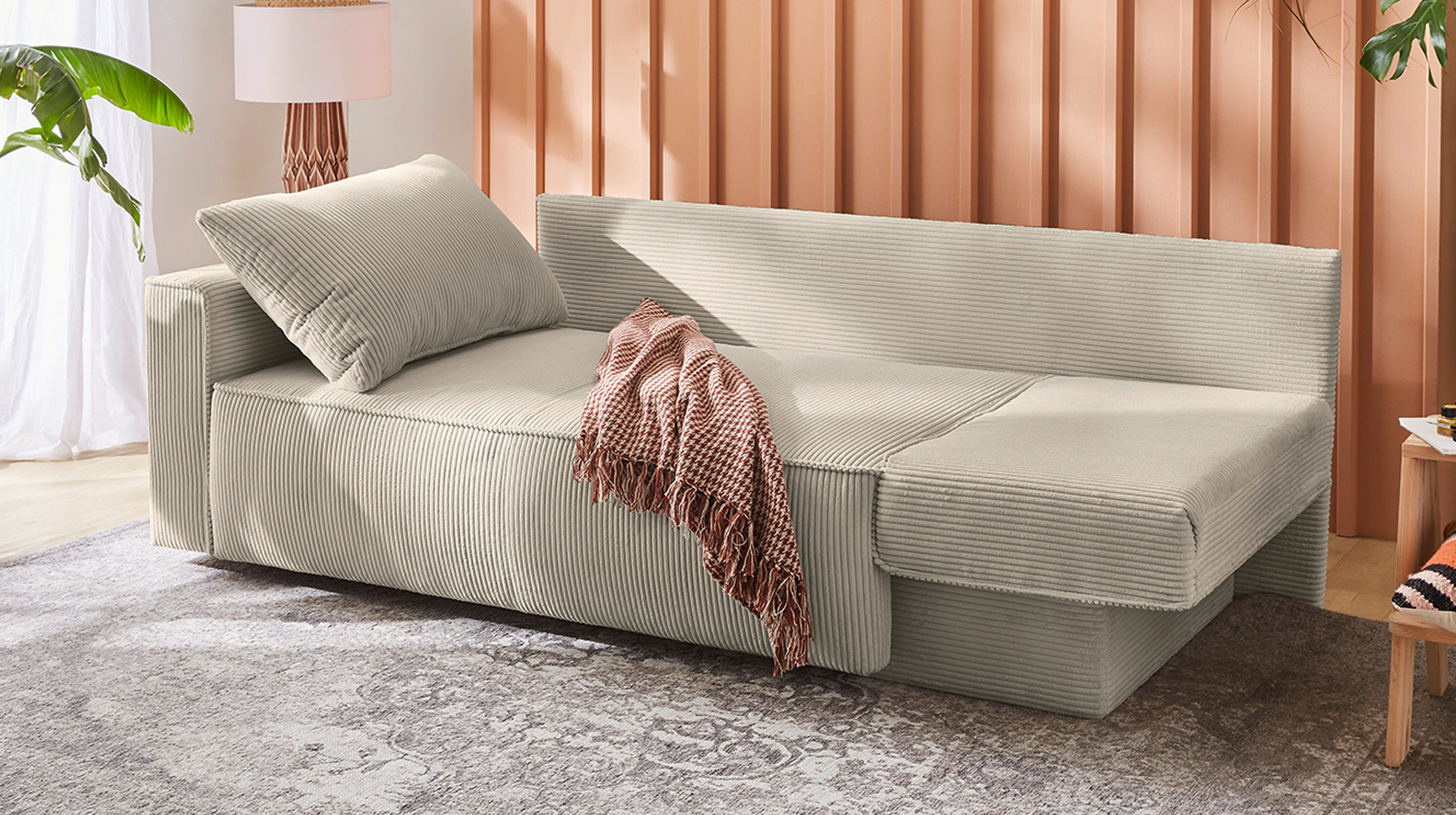 Schlafsofa mit Bettkasten grau-beige 185 x 88 cm - RON 