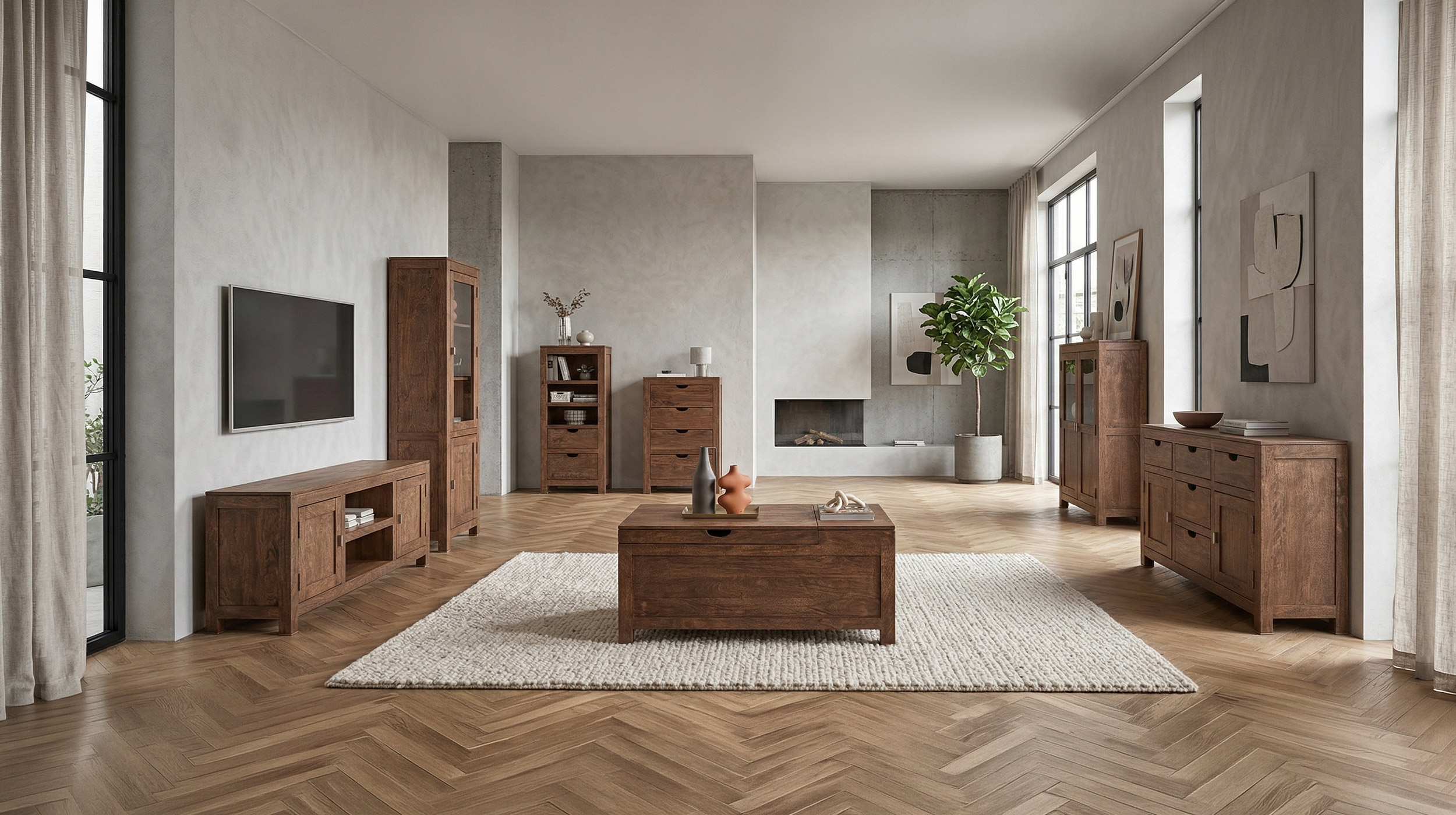 Couchtisch Mango massiv gebeizt 110 cm - montiert - MANGALA