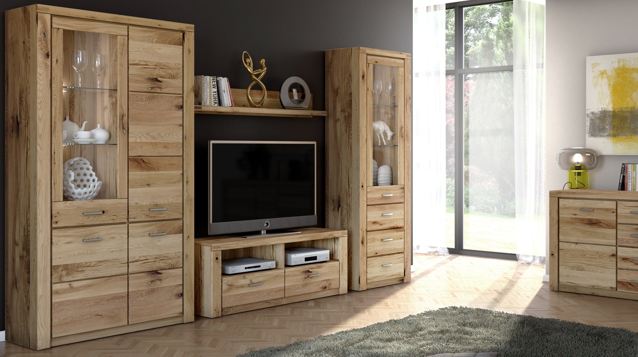 Vitrine mit Glastür Wildeiche teilmassiv geölt Breite 108 cm - FREYJA