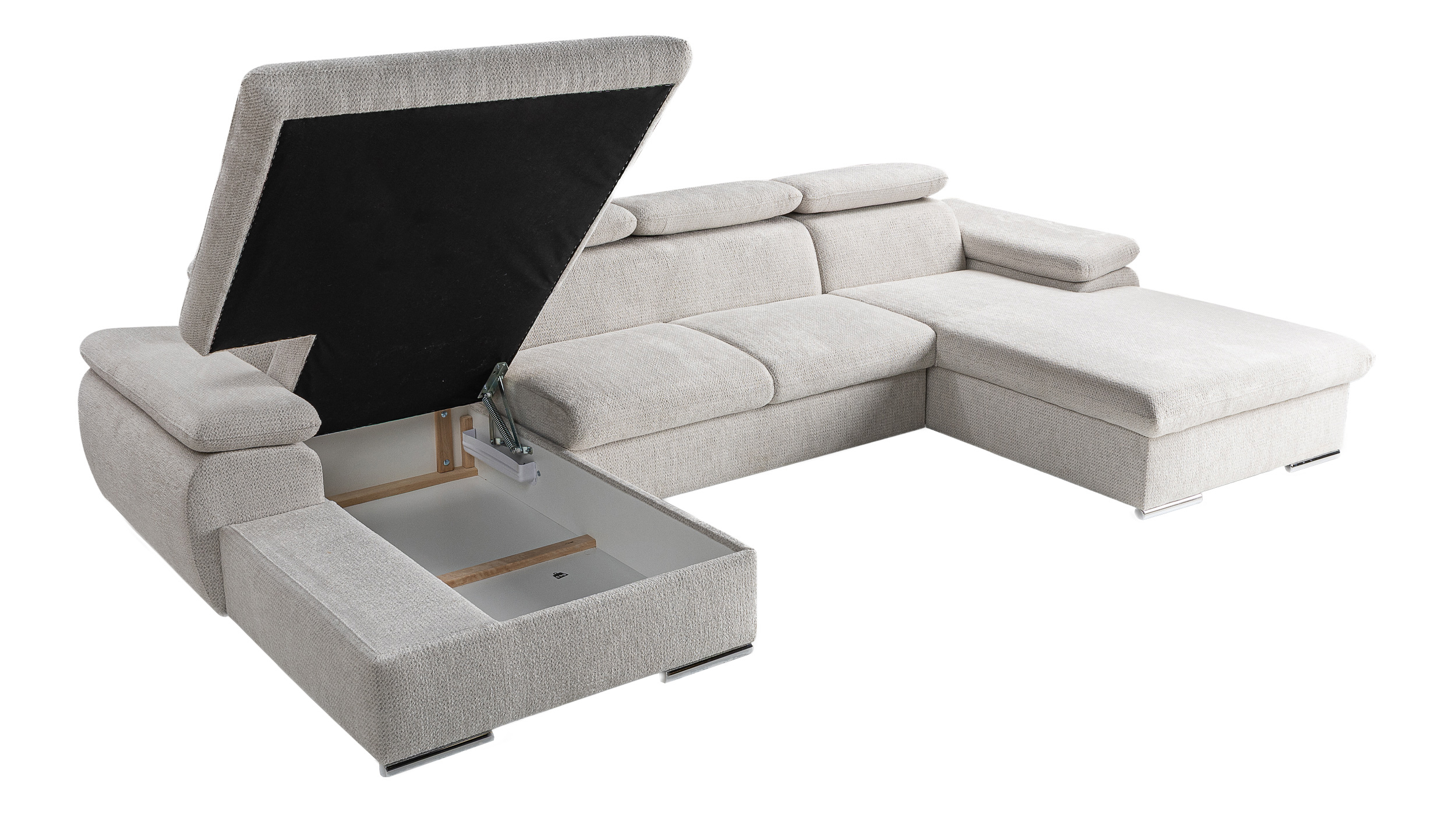 Wohnlandschaft Schlaffunktion creme 352 cm - Bettkasten - CARLO
