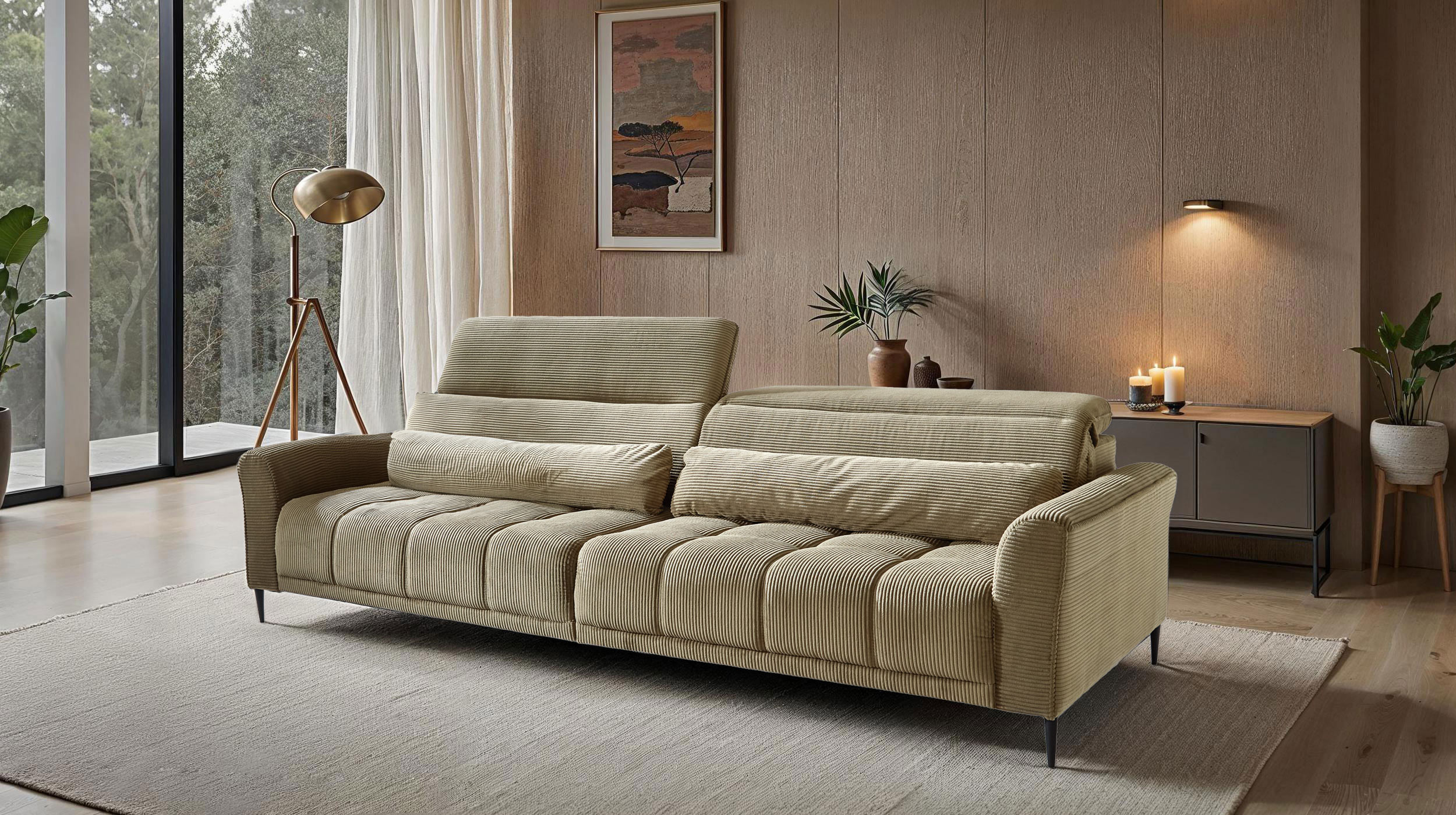 Big Sofa Cord grün 280 cm - mit Nosagunterfederung - LOGAN