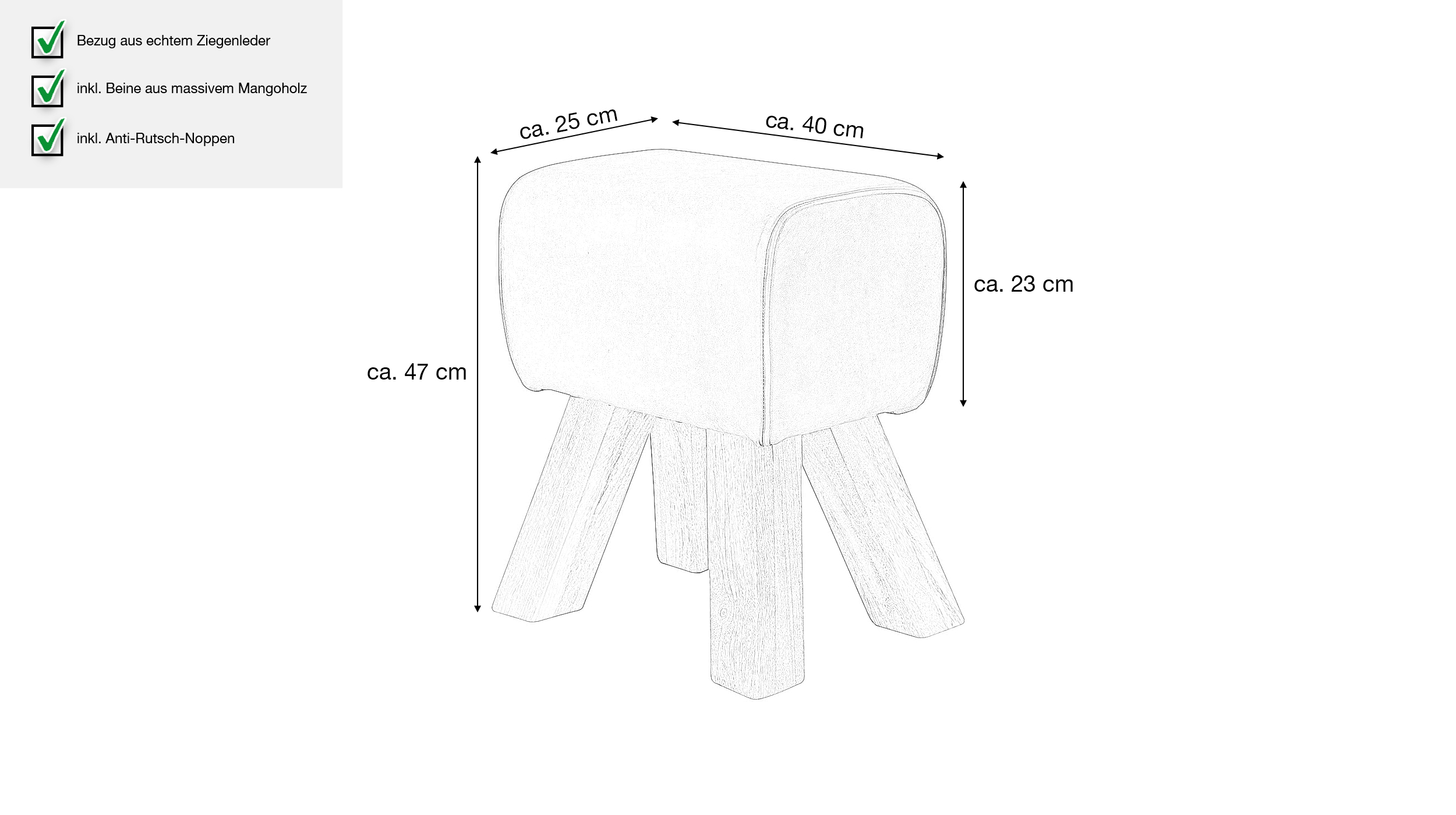 Sitz- & Fußhocker Echtleder Mango massiv lackiert - SORNAS 