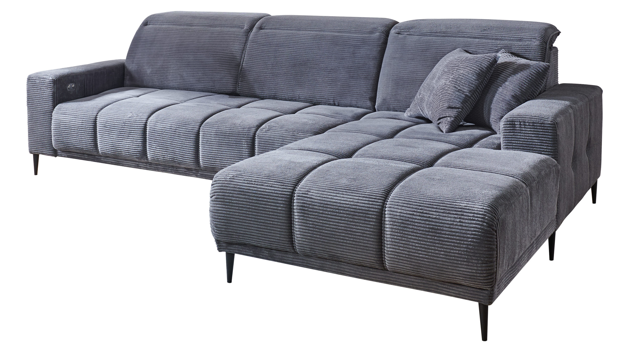 Ecksofa Cord grau ausziehbar - Sitztiefenverstellung 286 cm - OT rechts - MARISOL