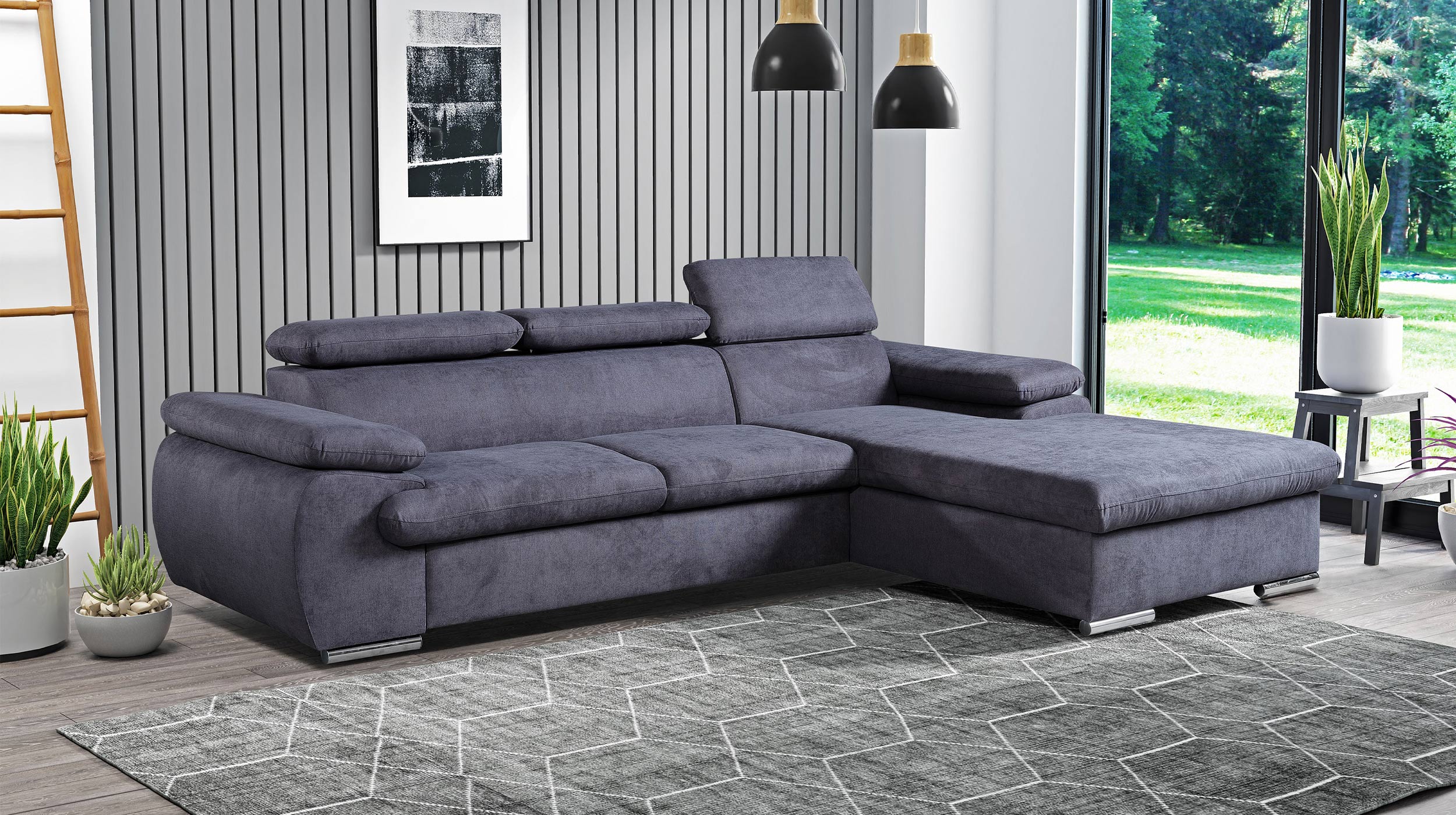Ecksofa mit Schlaffunktion grau Bettkasten 284 x 196 cm - COAL