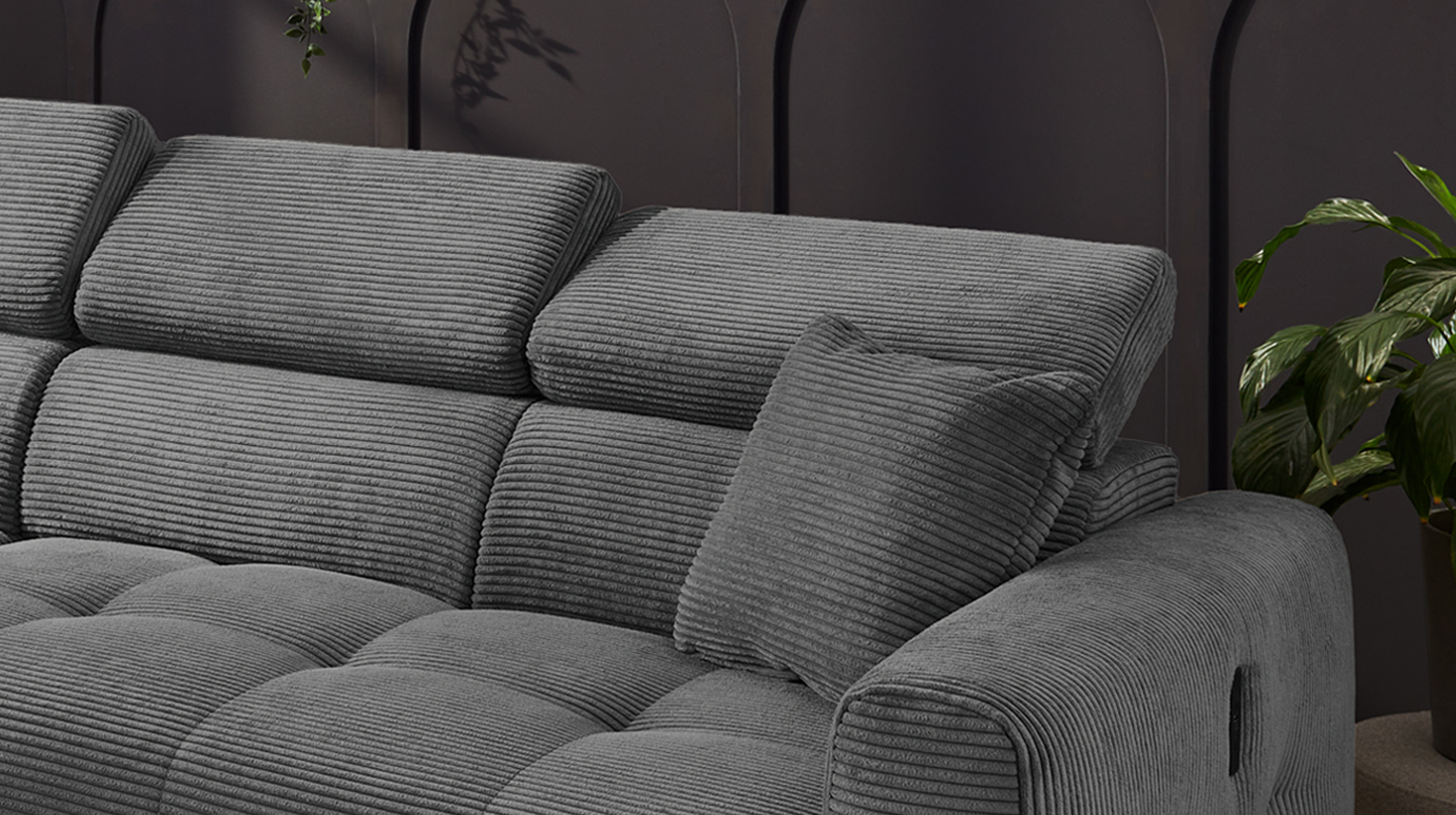 Ecksofa Cord grau 263 cm elektrisch ausfahrbar - CREMONA