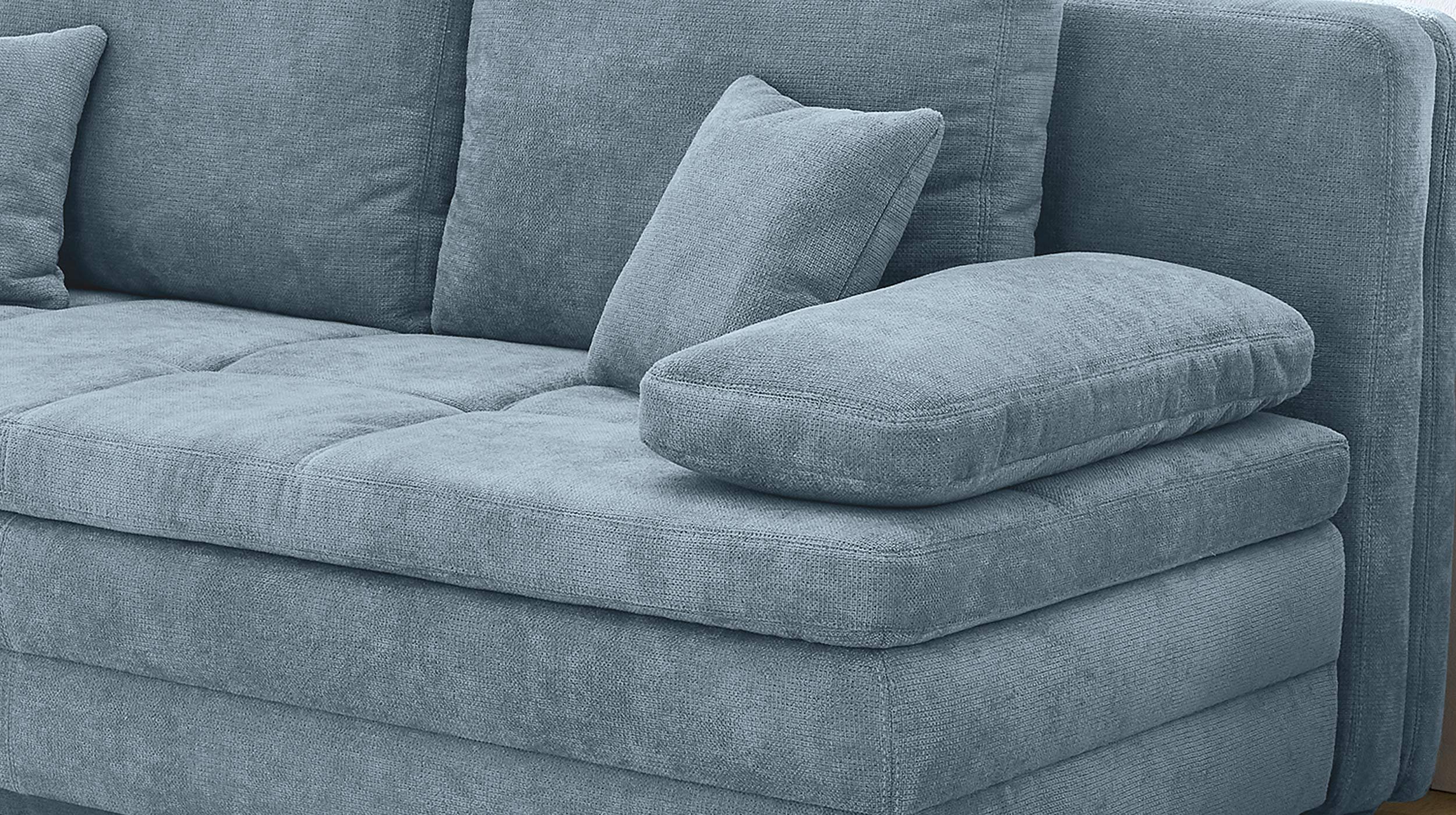 Schlafsofa hellblau inkl. Topper - Bettkasten 203 cm - LINDAU