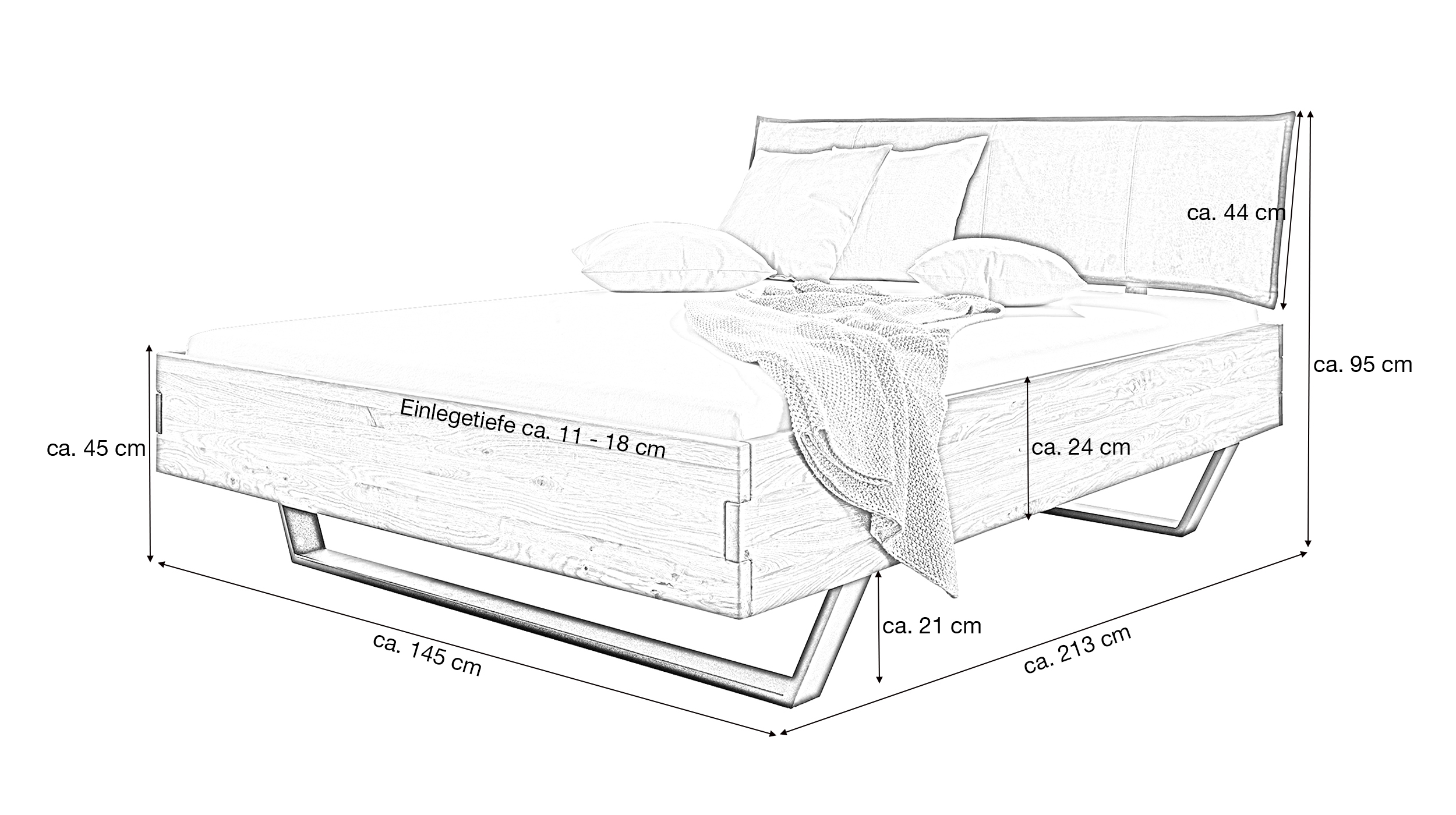 Massivholzbett 140 cm in Wildeiche geölt - AMIRA