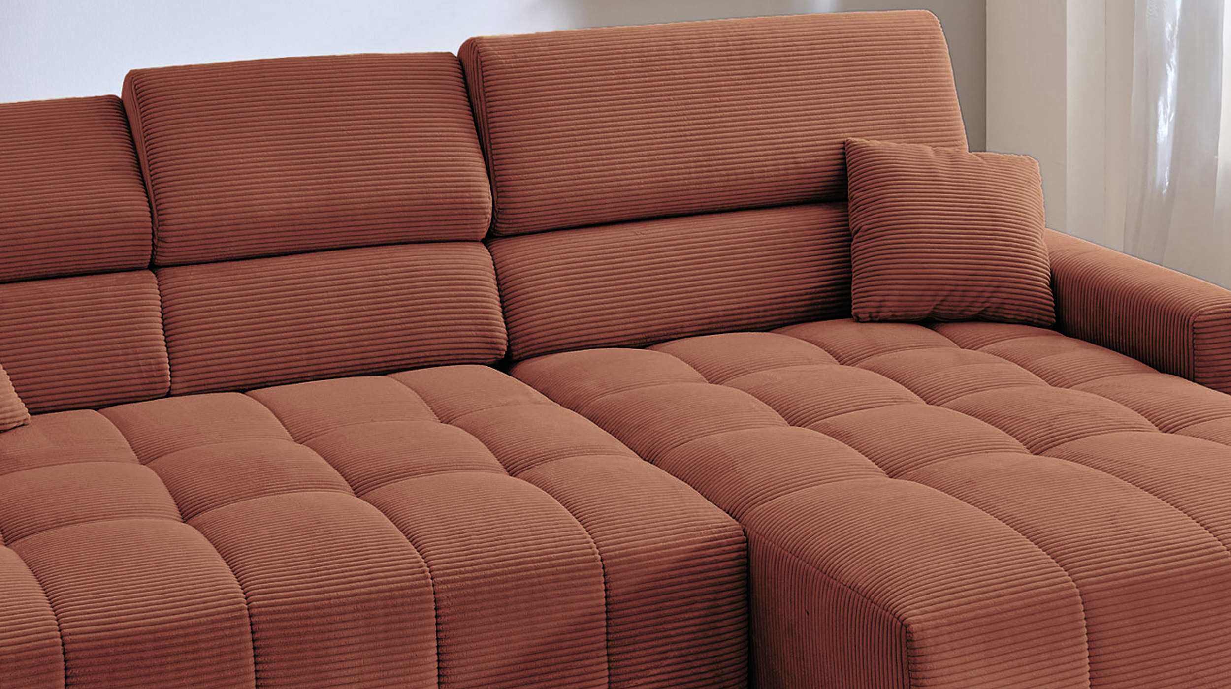 Ecksofa Cord rost ausziehbar - Sitztiefenverstellung 256 cm - OT rechts - SIMPLE