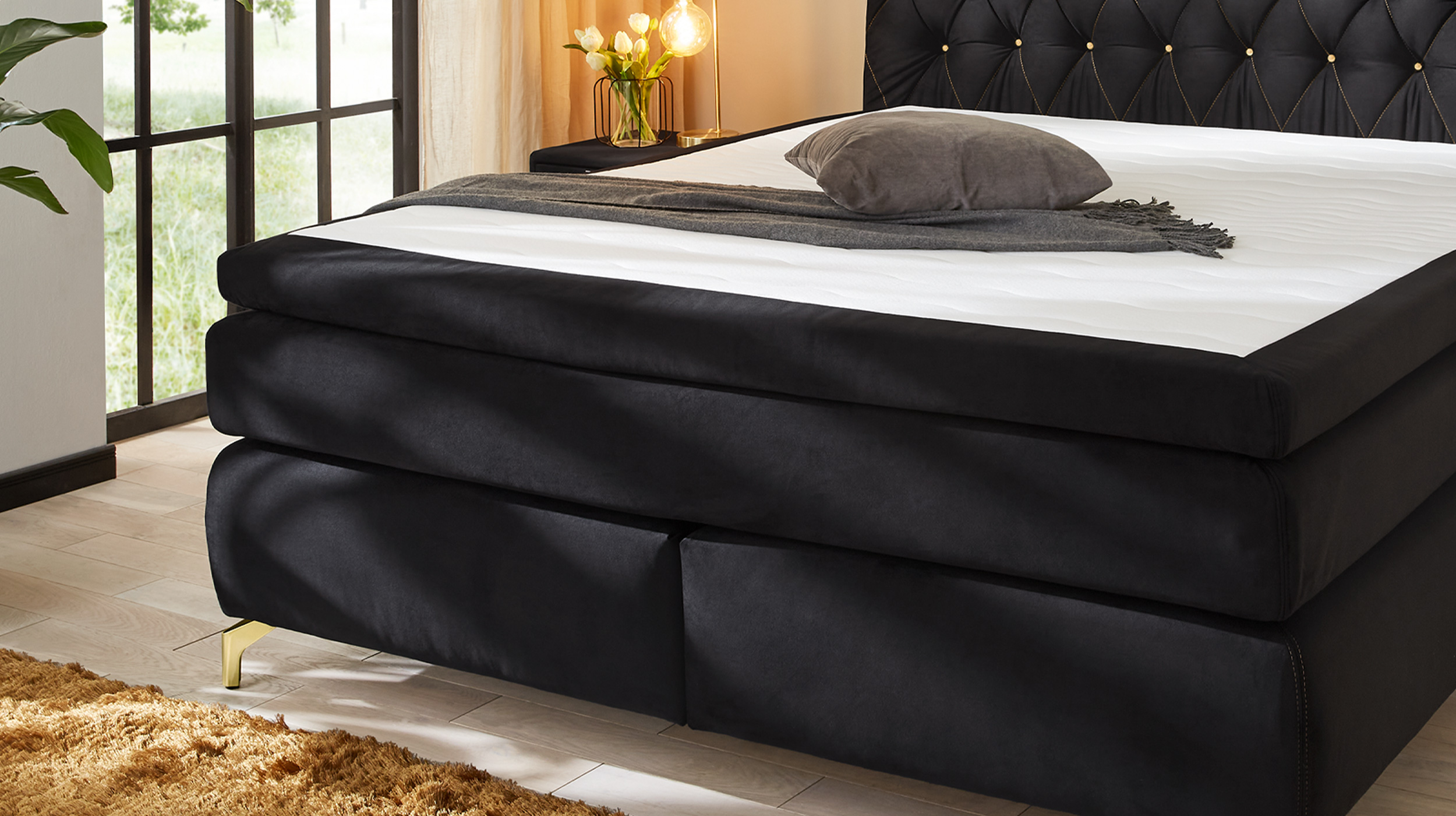 Boxspringbett 180 x 200 cm schwarz Samtlook - SANCARA