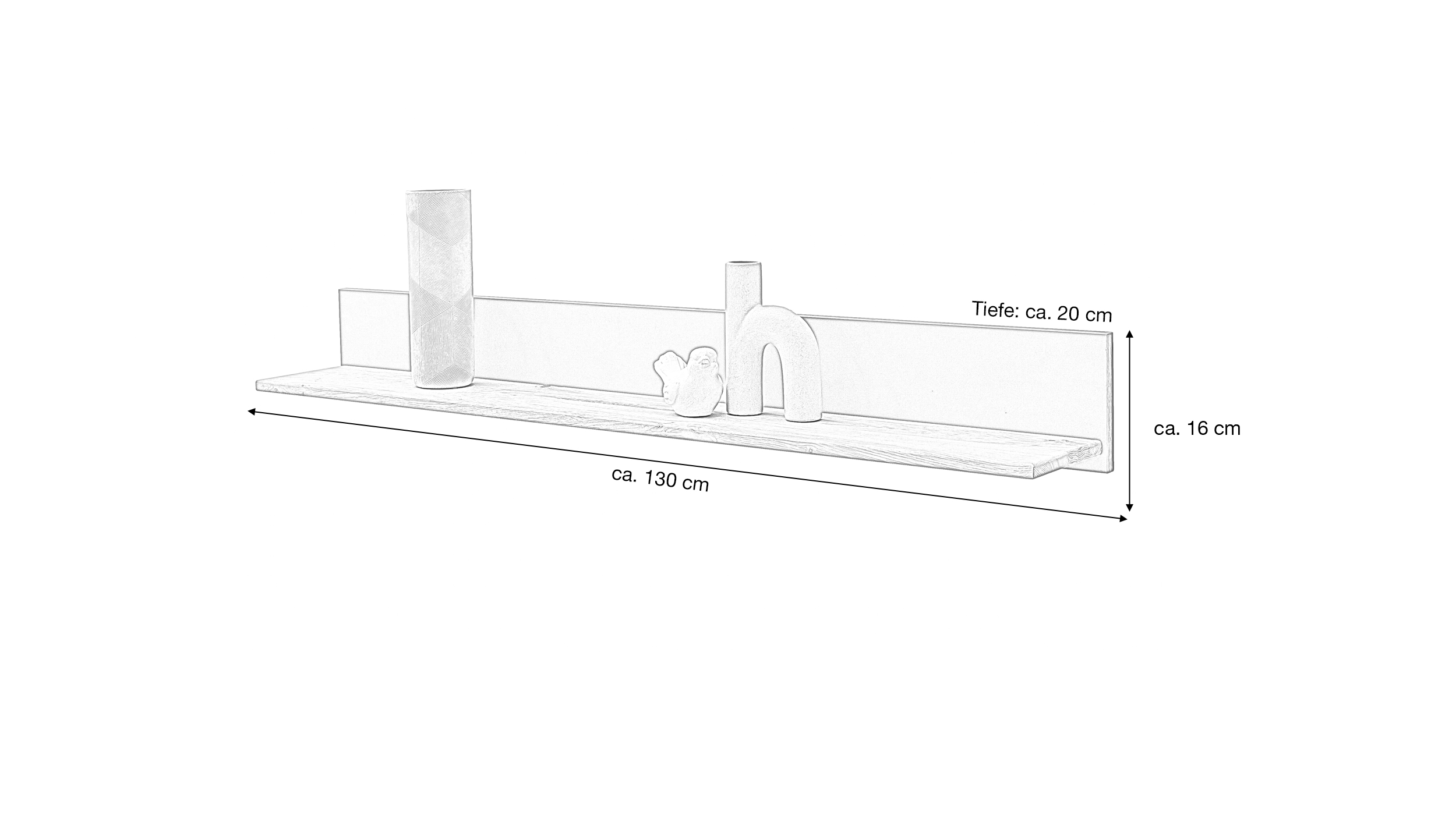Wandboard Kristalleiche massiv geölt 130 cm - LARVIK