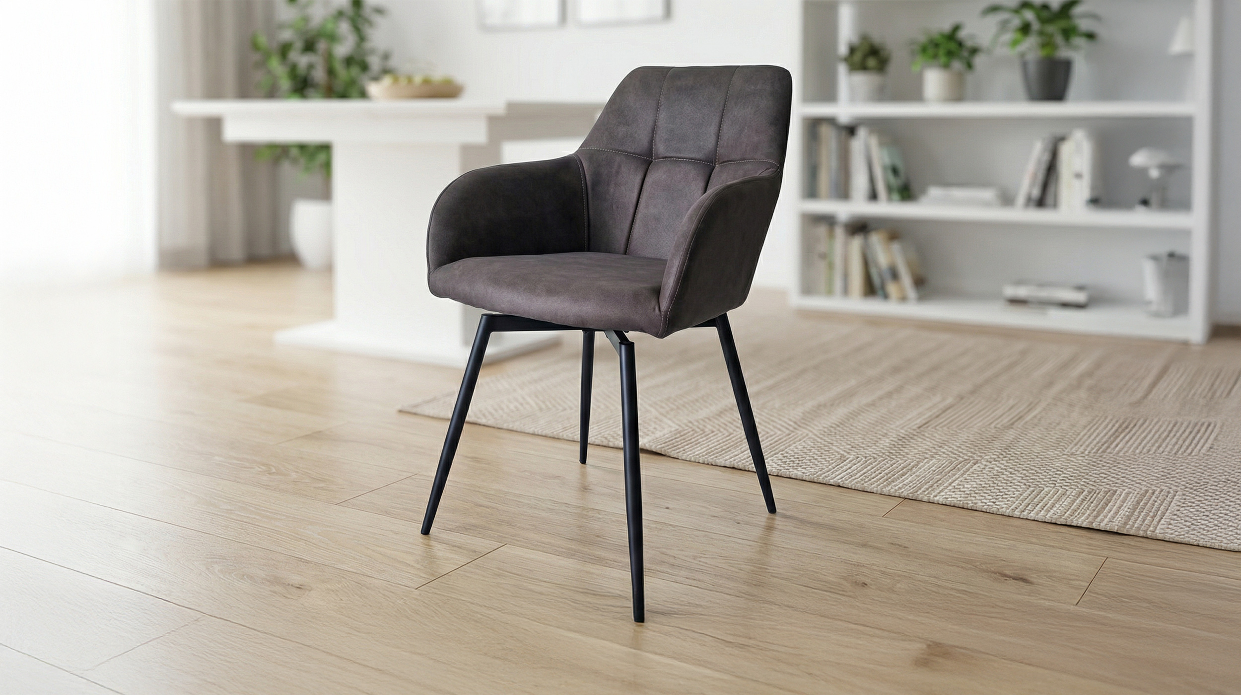 Armlehnstuhl braun Microfaser - Drehstuhl - AIDEN