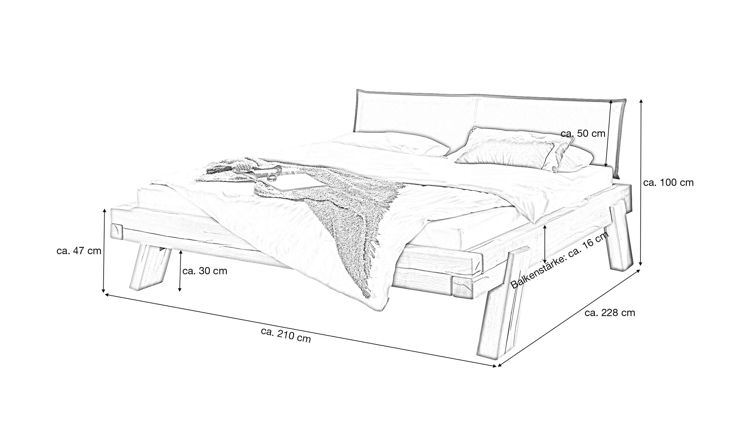 Balkenbett Massivholzbett 180 cm Kiefer geölt gebeizt - BERGTAL SOFT