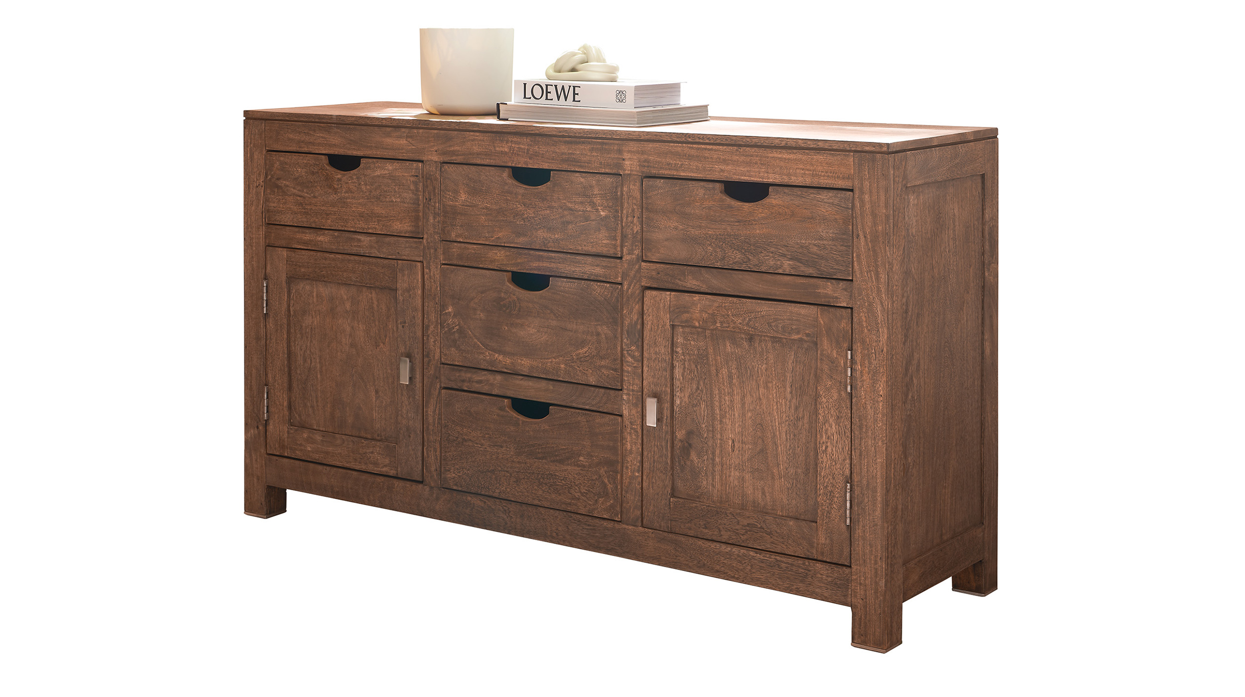 Sideboard 140 cm Mango massiv gebeizt montiert - MANGALA