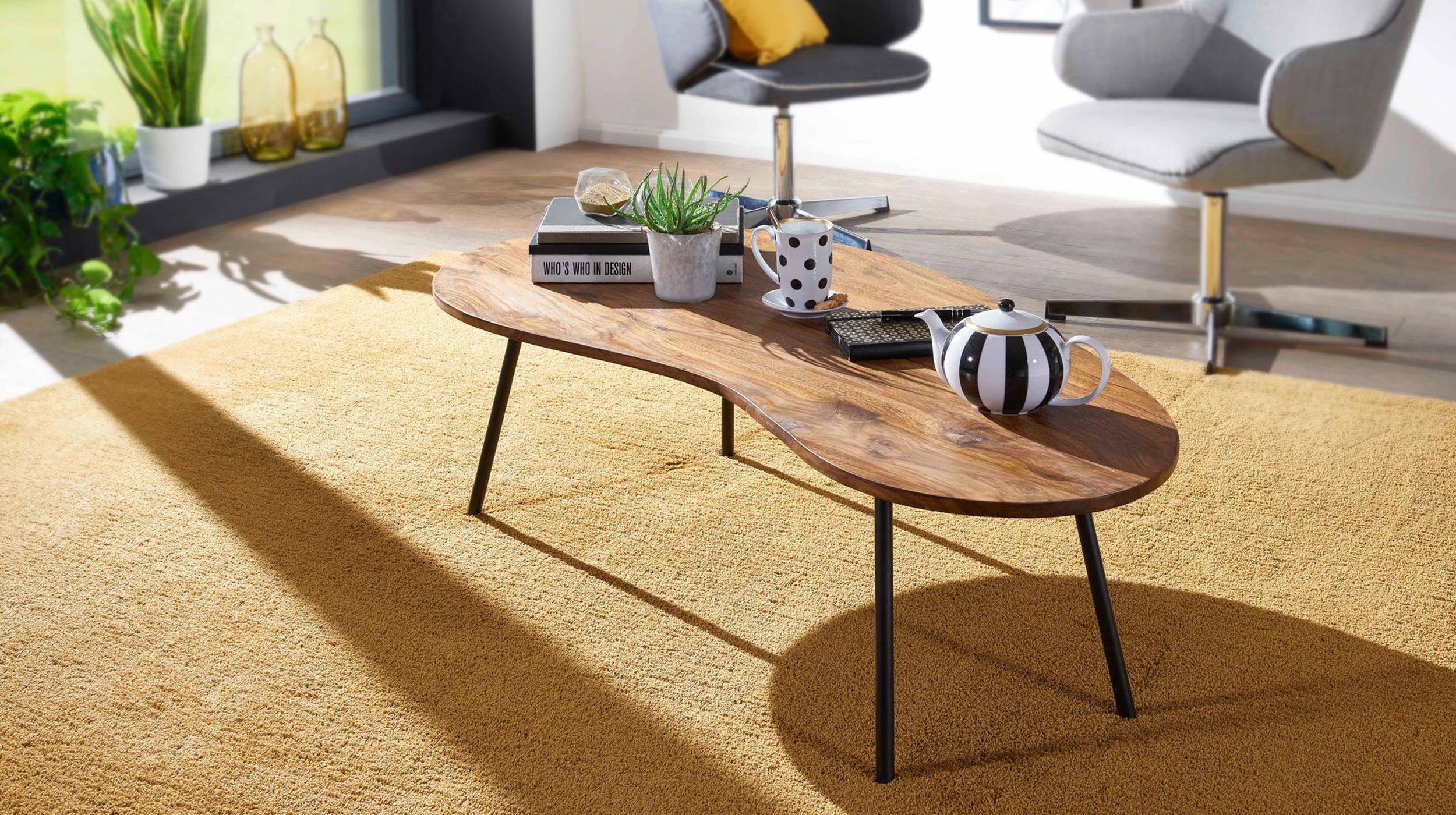 Couchtisch Sheesham massiv gebeizt 122 x 63 cm - CILAS 
