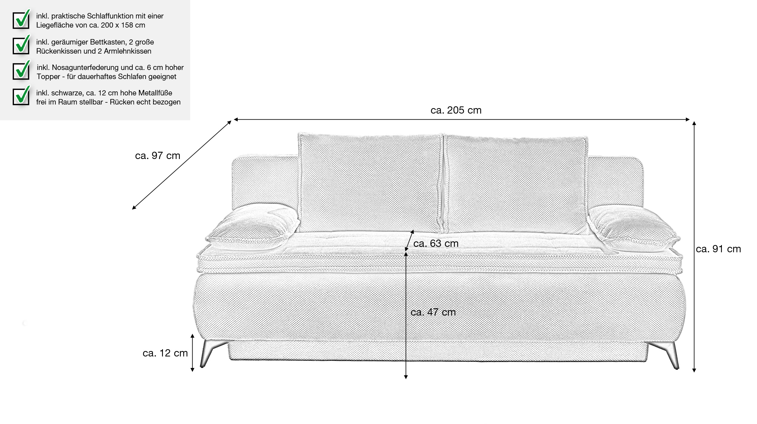 Schlafsofa Cord grau Bettkasten Dauerschläfer 205 cm - DREAMER