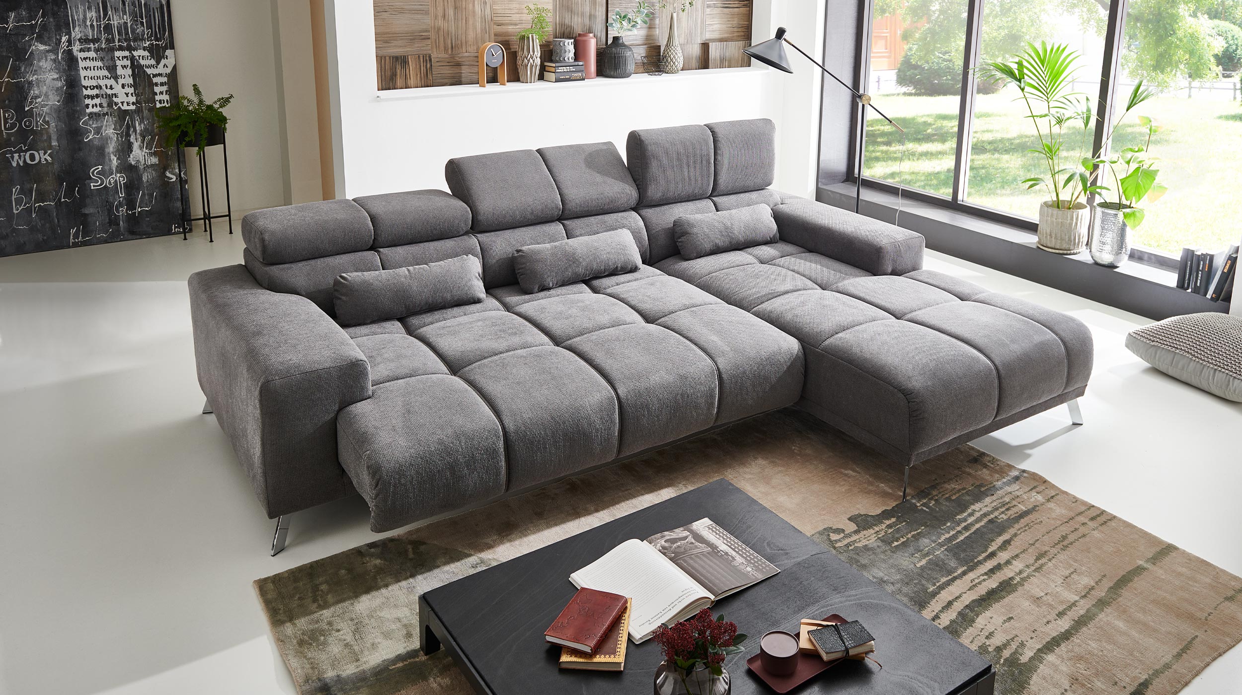 Ecksofa grau ausziehbar - Sitztiefenverstellung 285 cm - SPEED