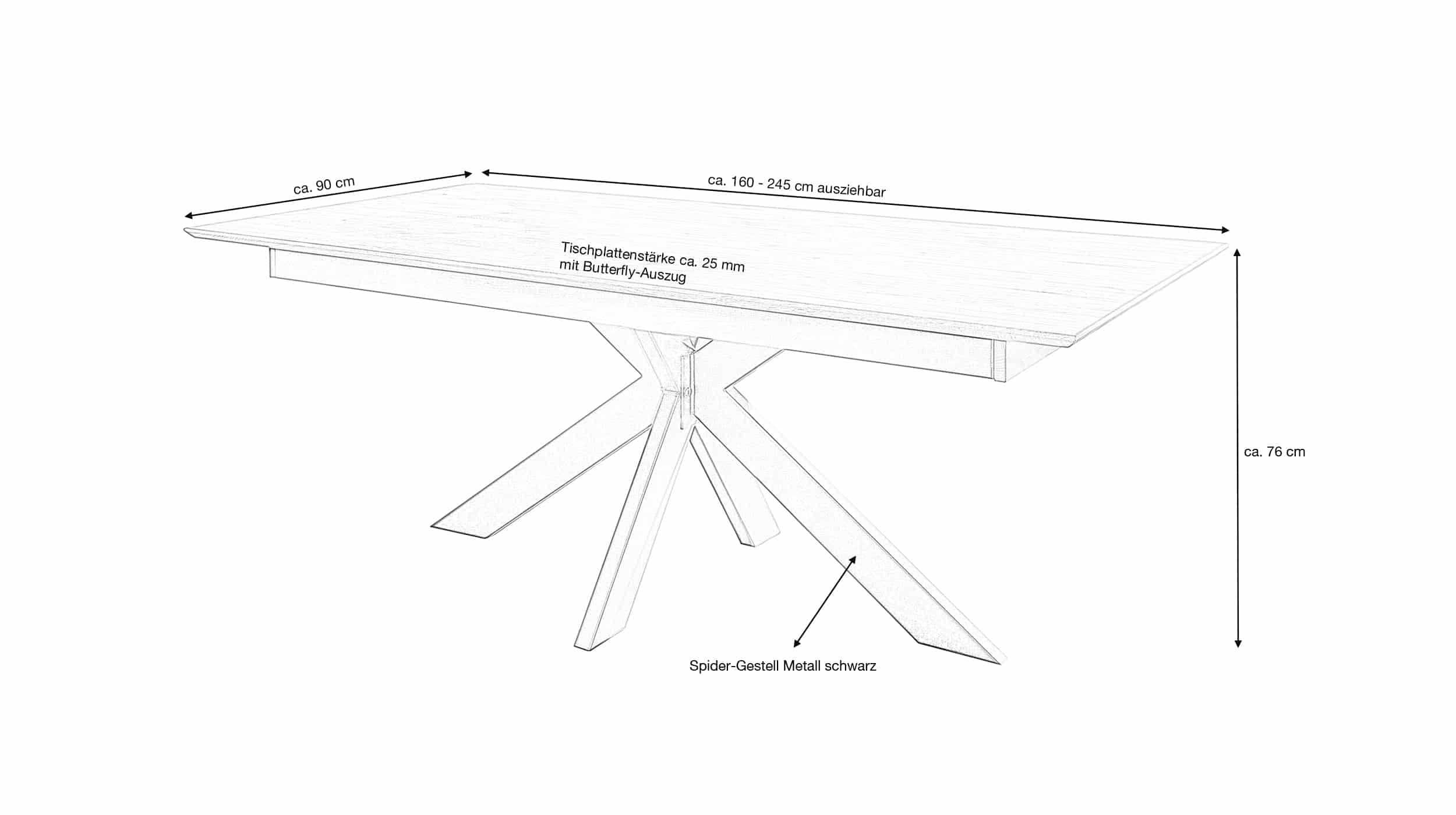 Esstisch Massivholztisch 160 cm Wildeiche ausziehbar - RICARDO