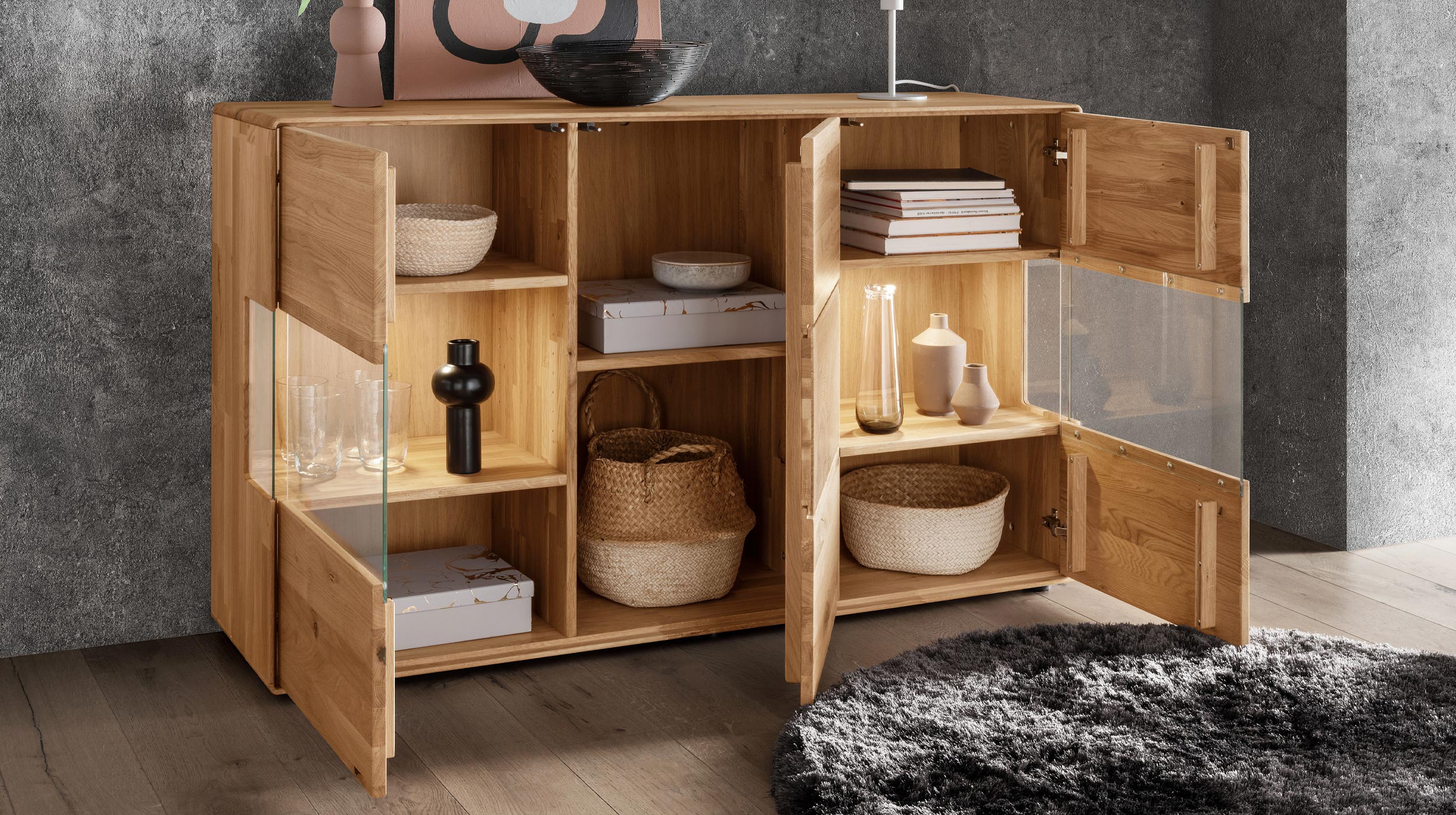 Sideboard Wildeiche massiv geölt - montiert - 150 cm - TORVEN