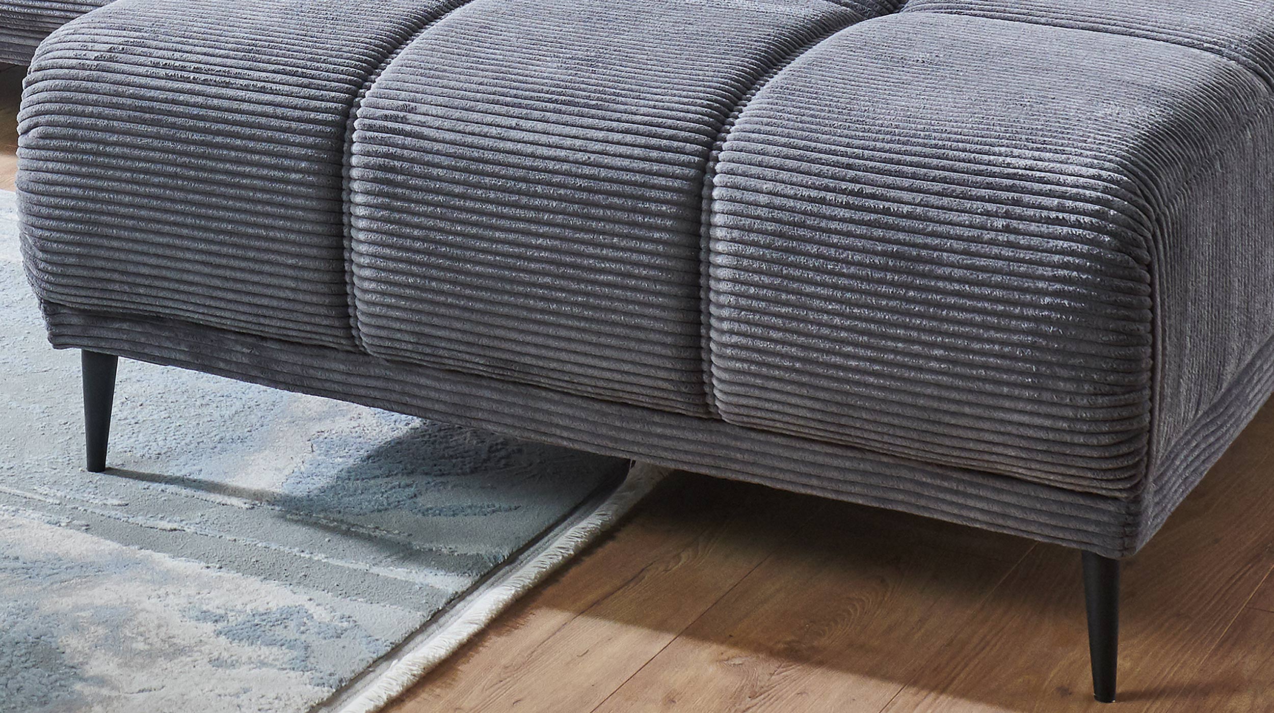 Ecksofa Cord grau ausziehbar - Sitztiefenverstellung 286 cm - OT rechts - MARISOL