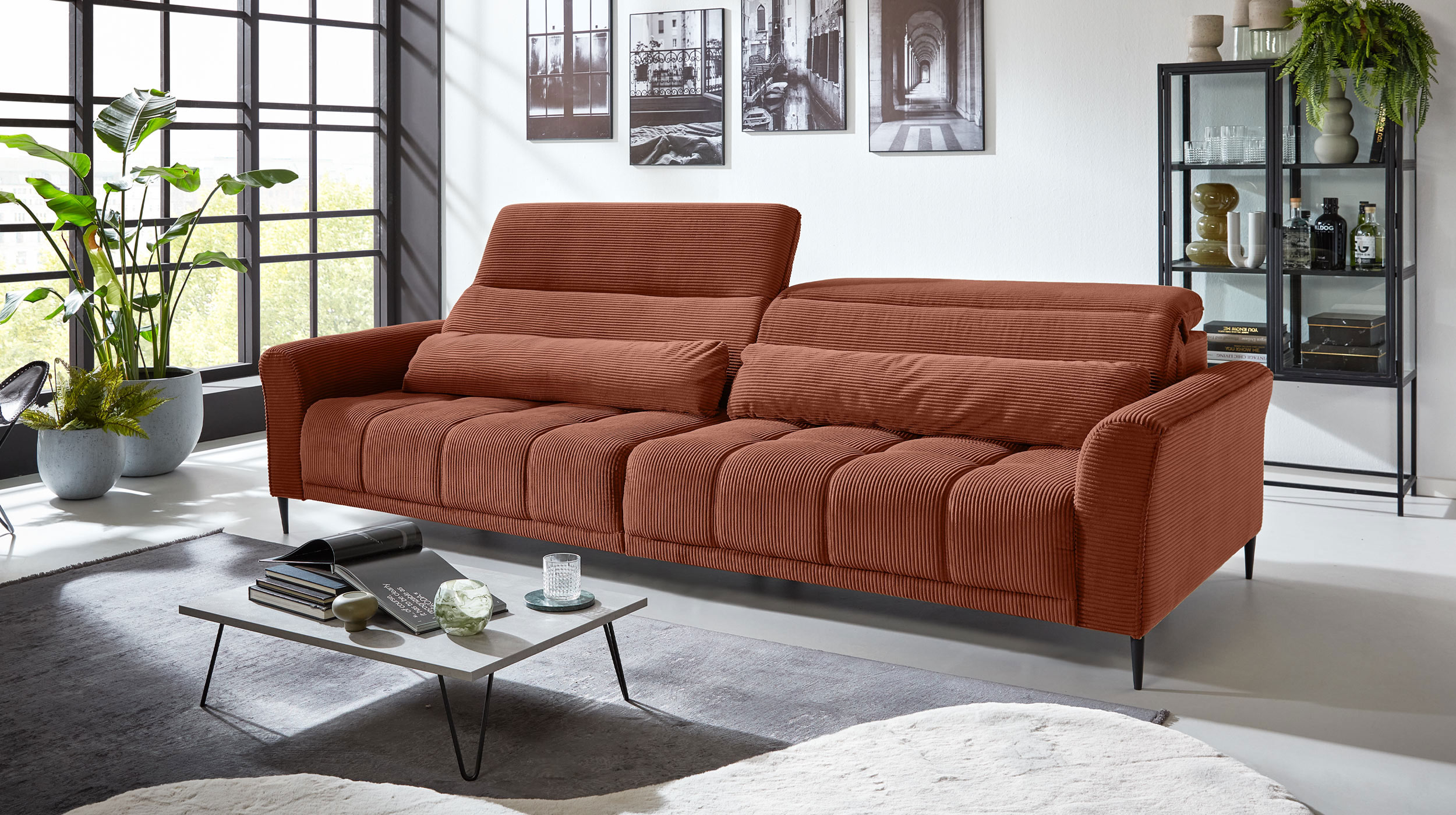 Big Sofa Cord rost 280 cm - mit Nosagunterfederung - LOGAN