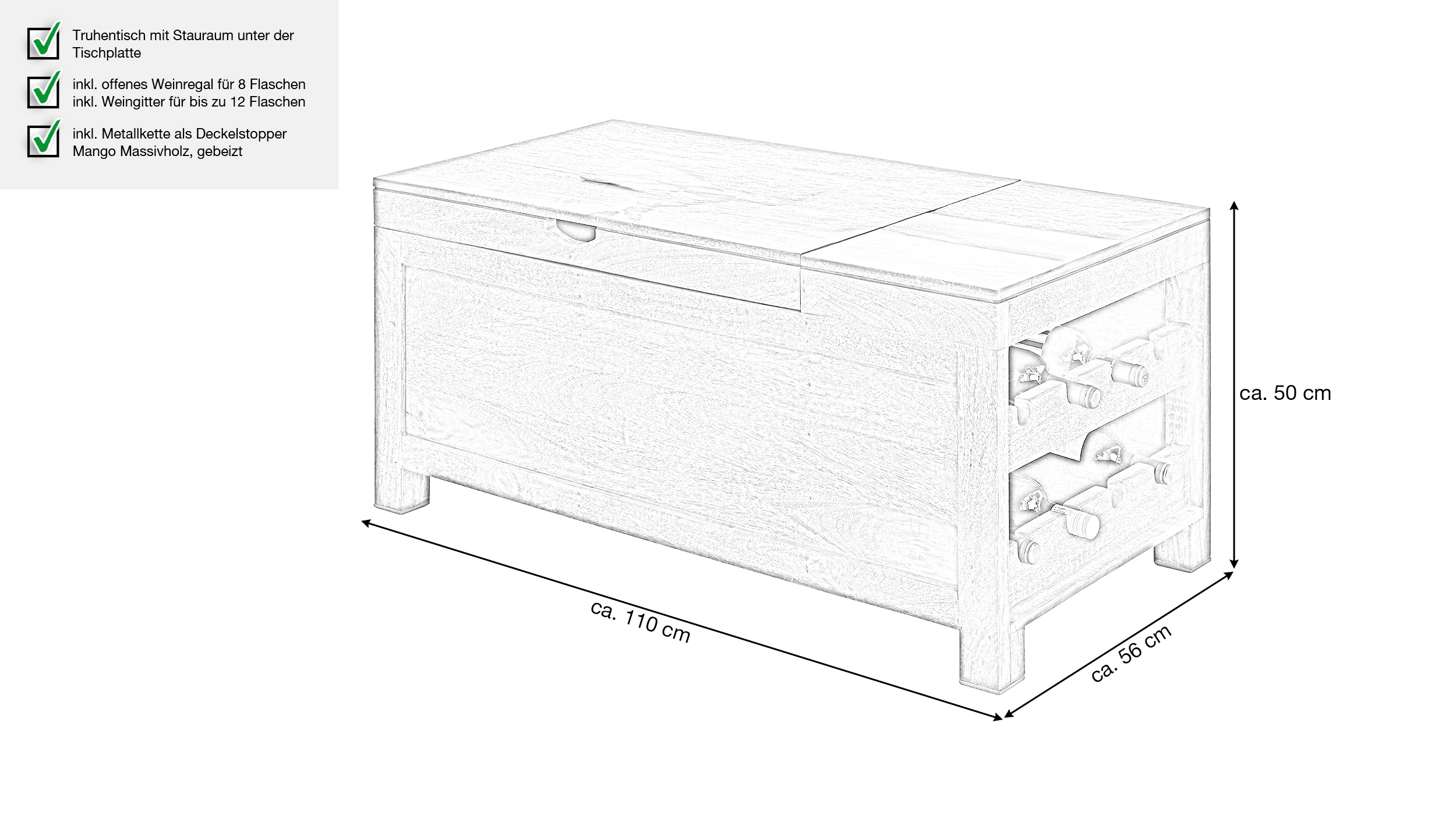 Couchtisch Mango massiv gebeizt 110 cm - montiert - MANGALA