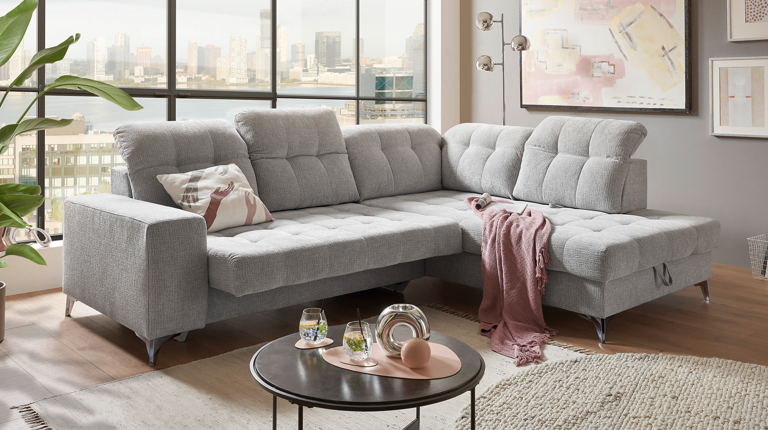 Ecksofa mit Bettkasten - grau - 289 cm - VARADERO