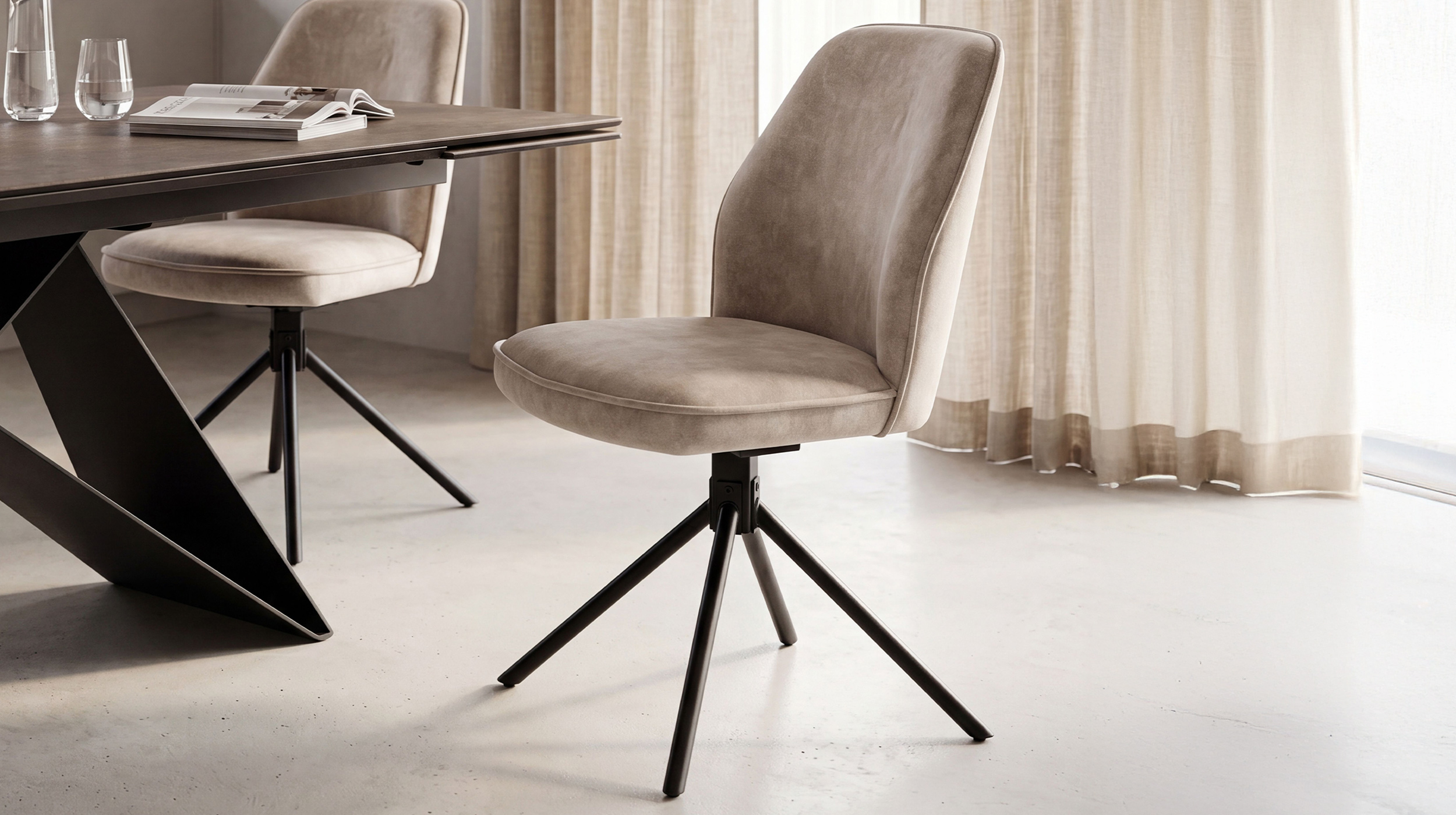 Polsterstuhl creme Metallgestell Velours Optik drehbar - OTTAWA