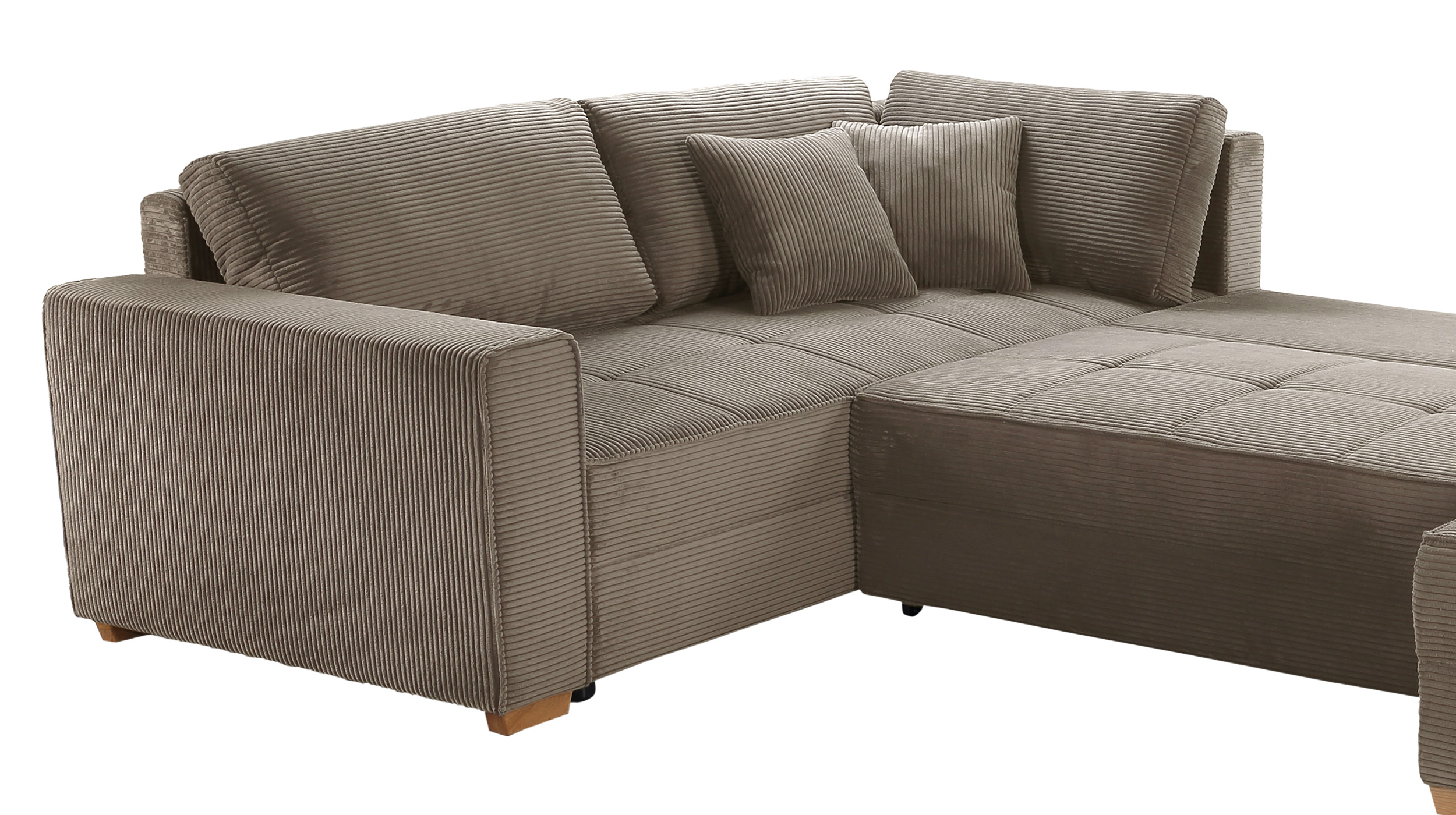 Wohnlandschaft Schlaffunktion Cord taupe Bettkasten 379 cm - ALBA