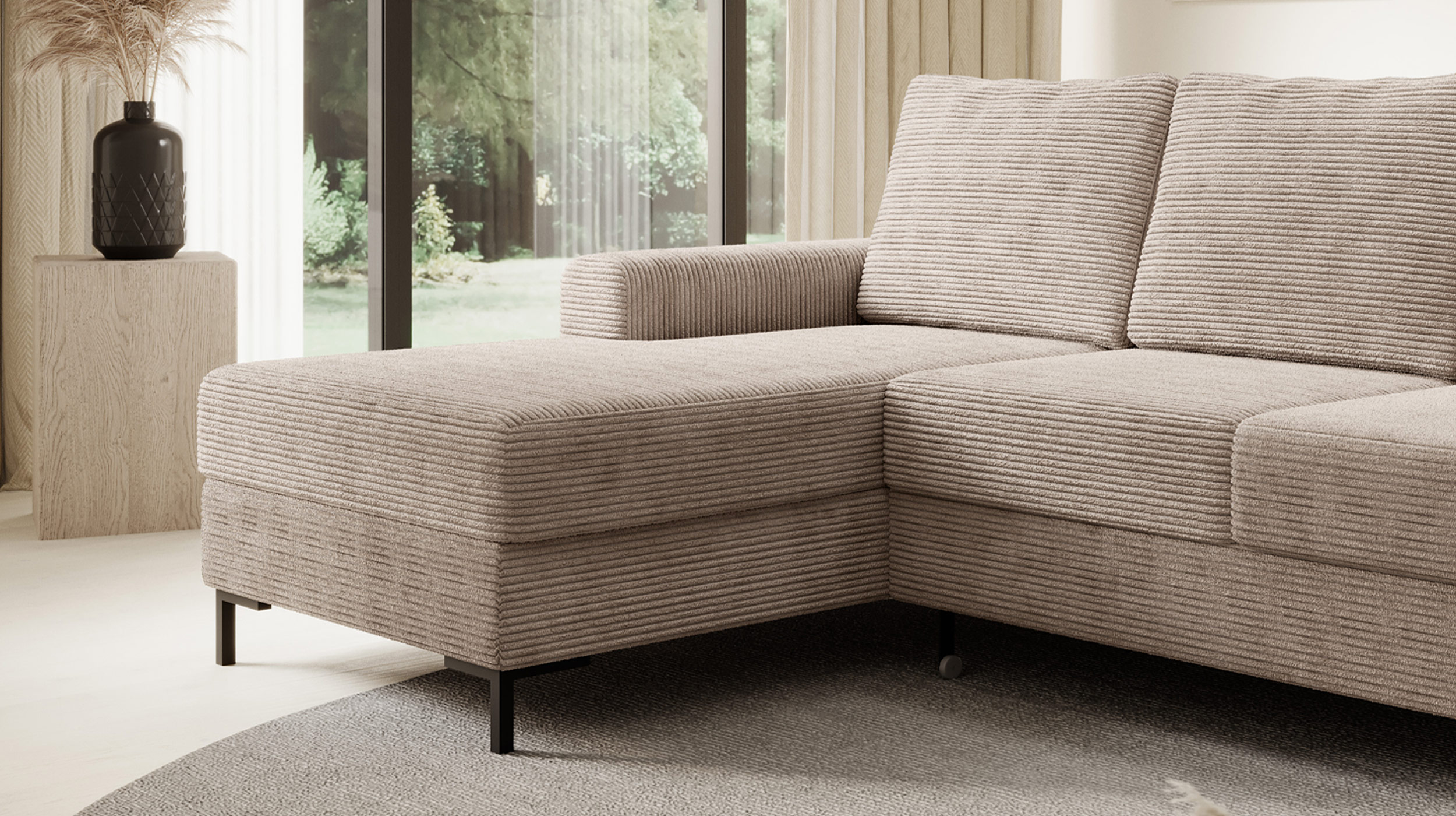 Ecksofa Cord creme mit Schlaffunktion 240 x 150 cm Bettkasten - LORENO
