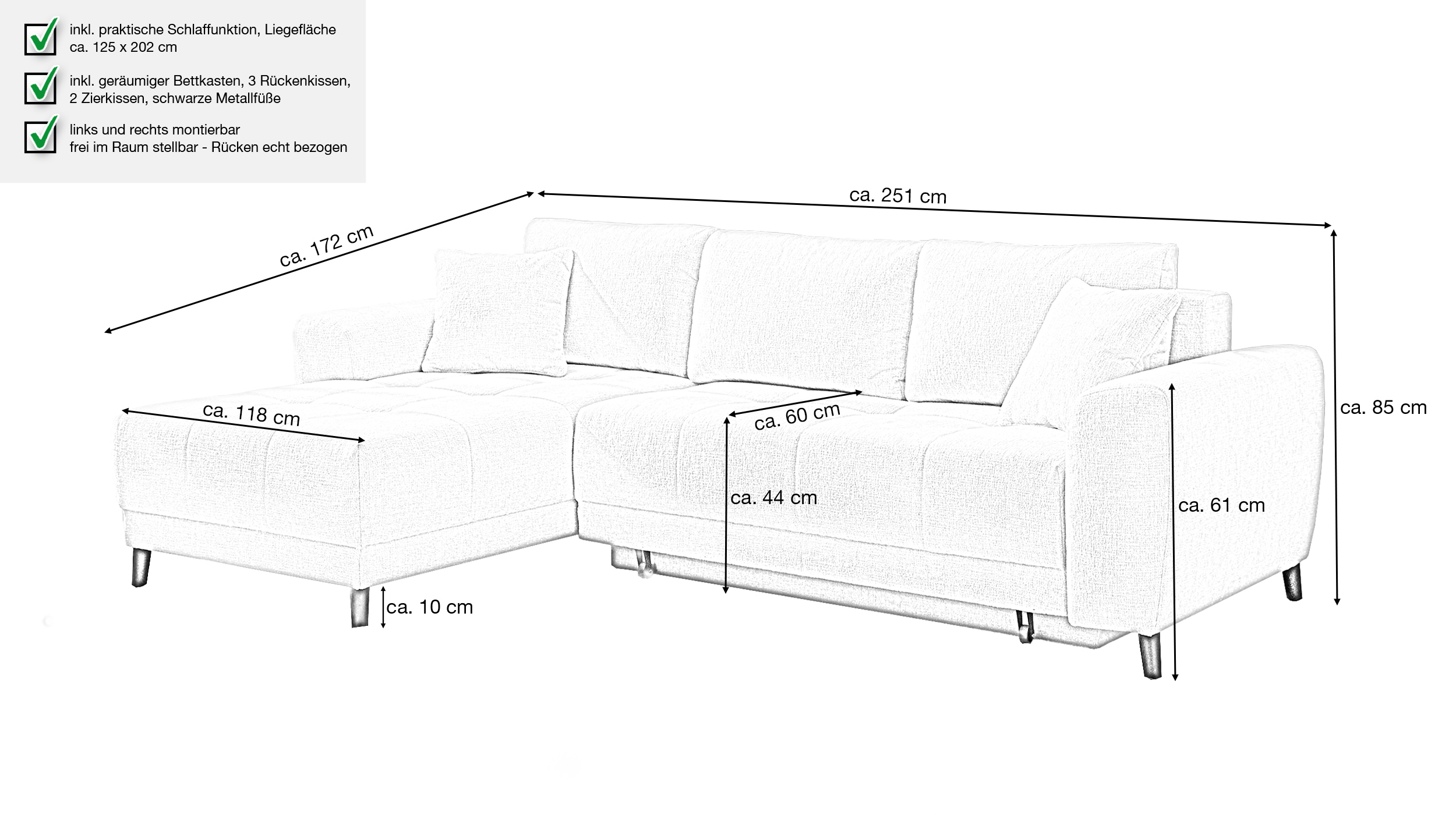 Ecksofa mit Schlaffunktion beige 251 x 172 cm - Bettkasten - BEVERLY  Ecksofa mit Schlaffunktion beige 251 x 172 cm - Bettkasten - BEVERLY