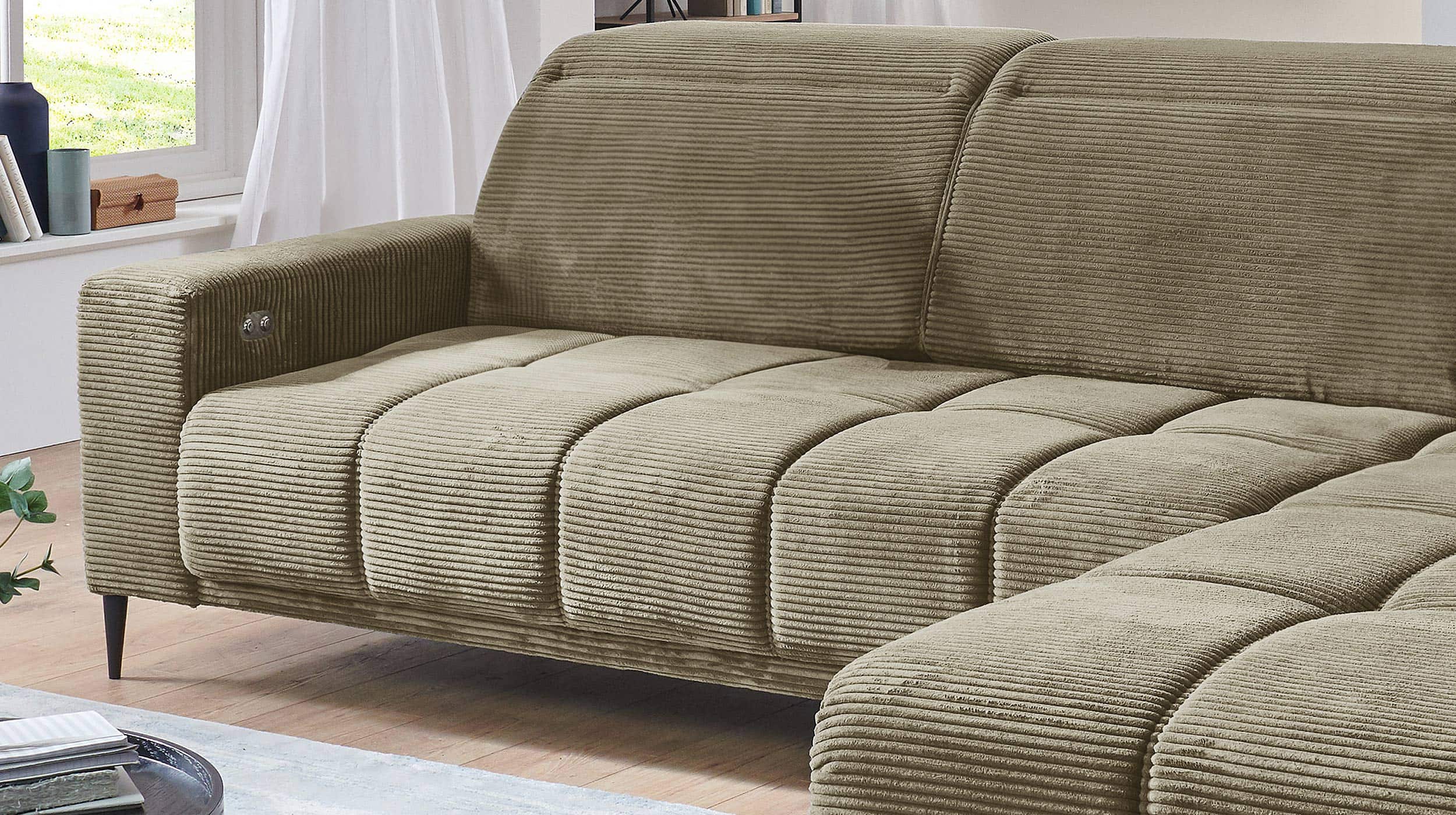 Ecksofa Cord grün 286 x 195 cm - MARISOL