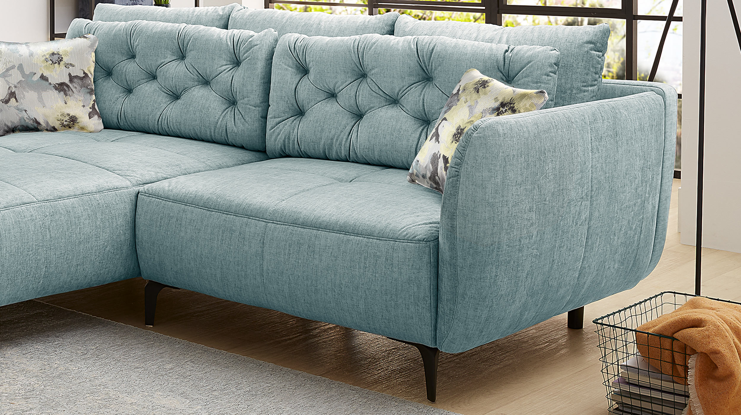 Ecksofa blau Veloursbezug 251 x 186 cm - SALO