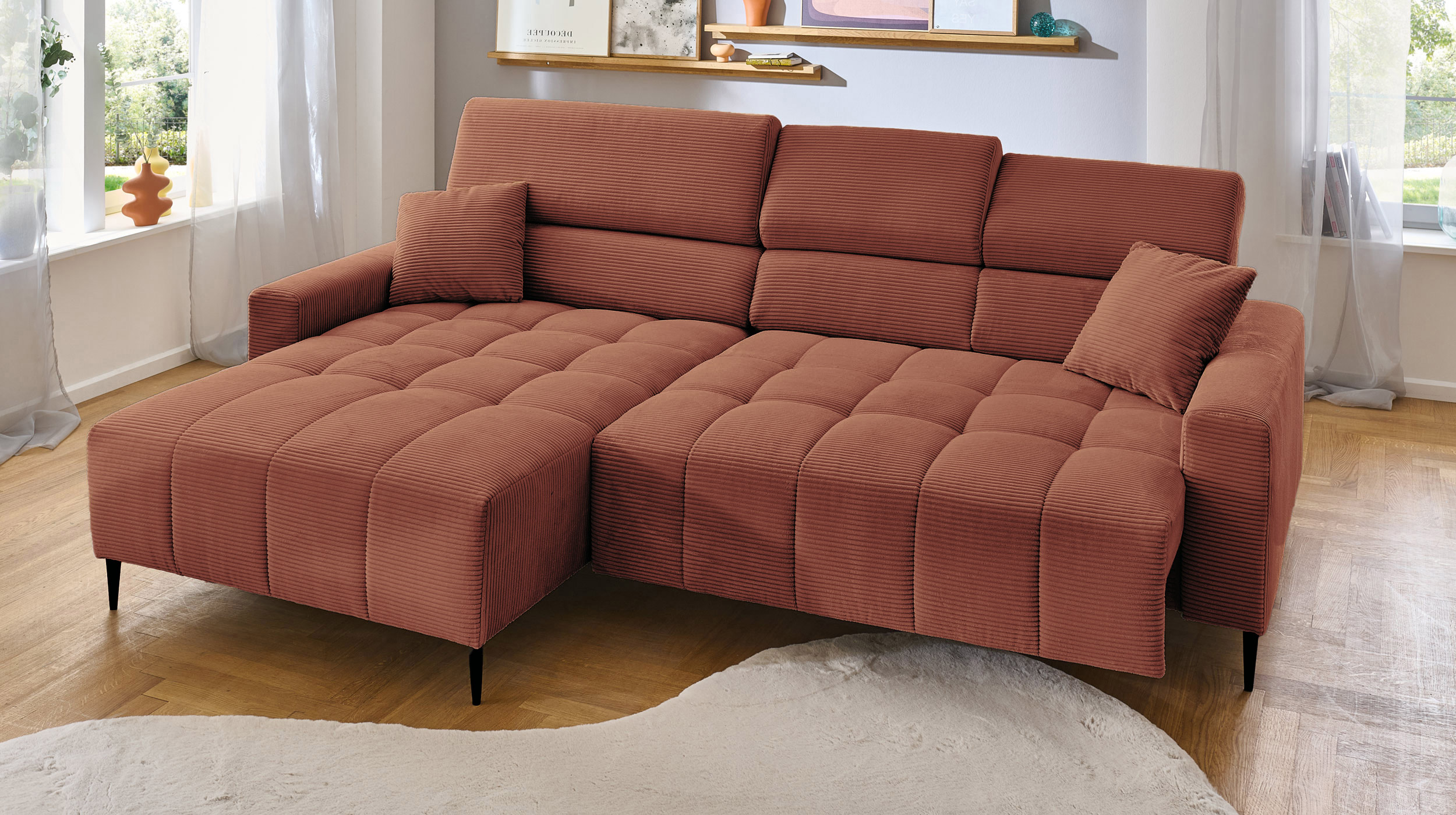 Ecksofa Cord rost ausziehbar - Sitztiefenverstellung 256 cm - OT links - SIMPLE