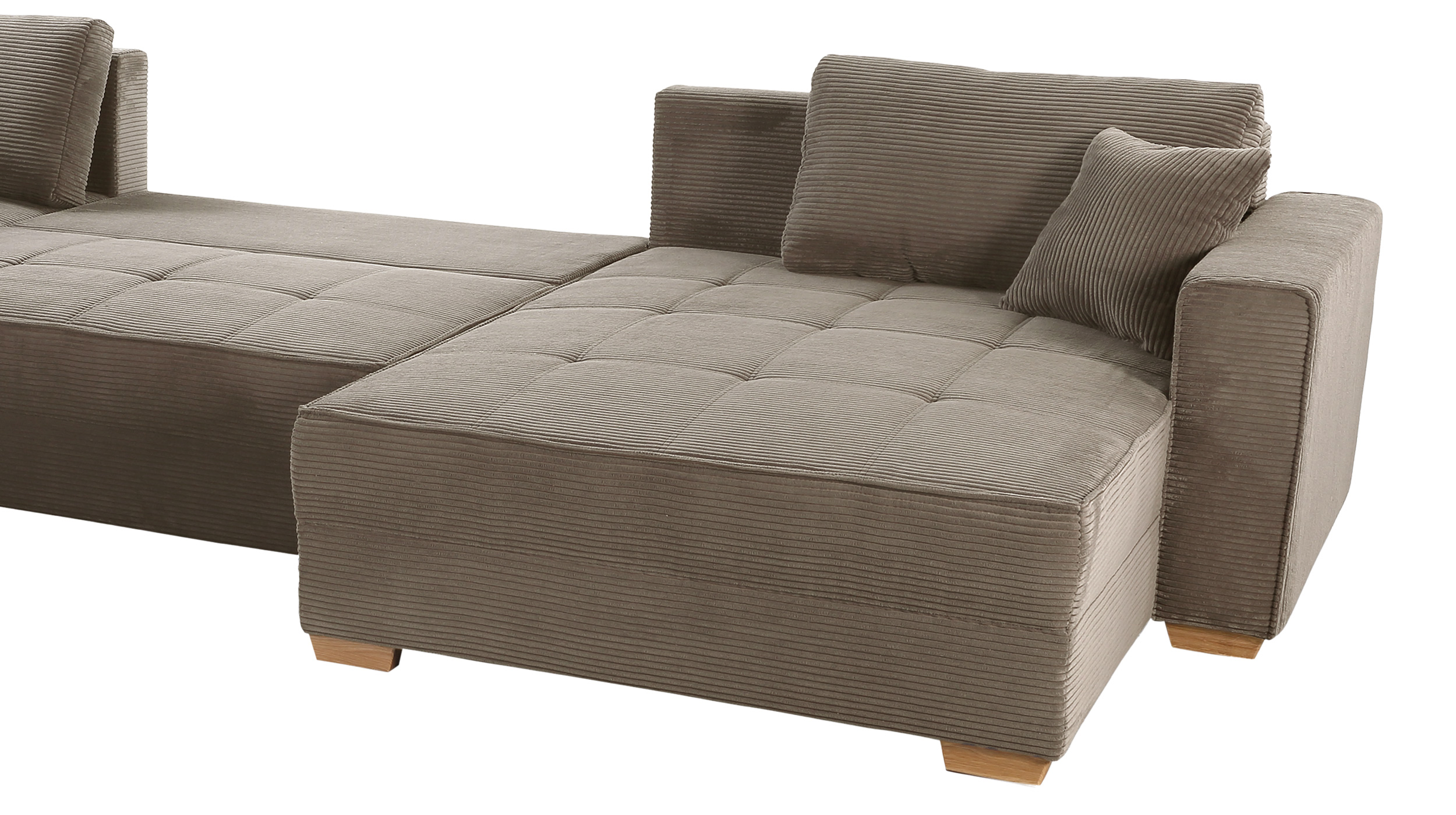 Wohnlandschaft Schlaffunktion Cord taupe Bettkasten 379 cm - ALBA