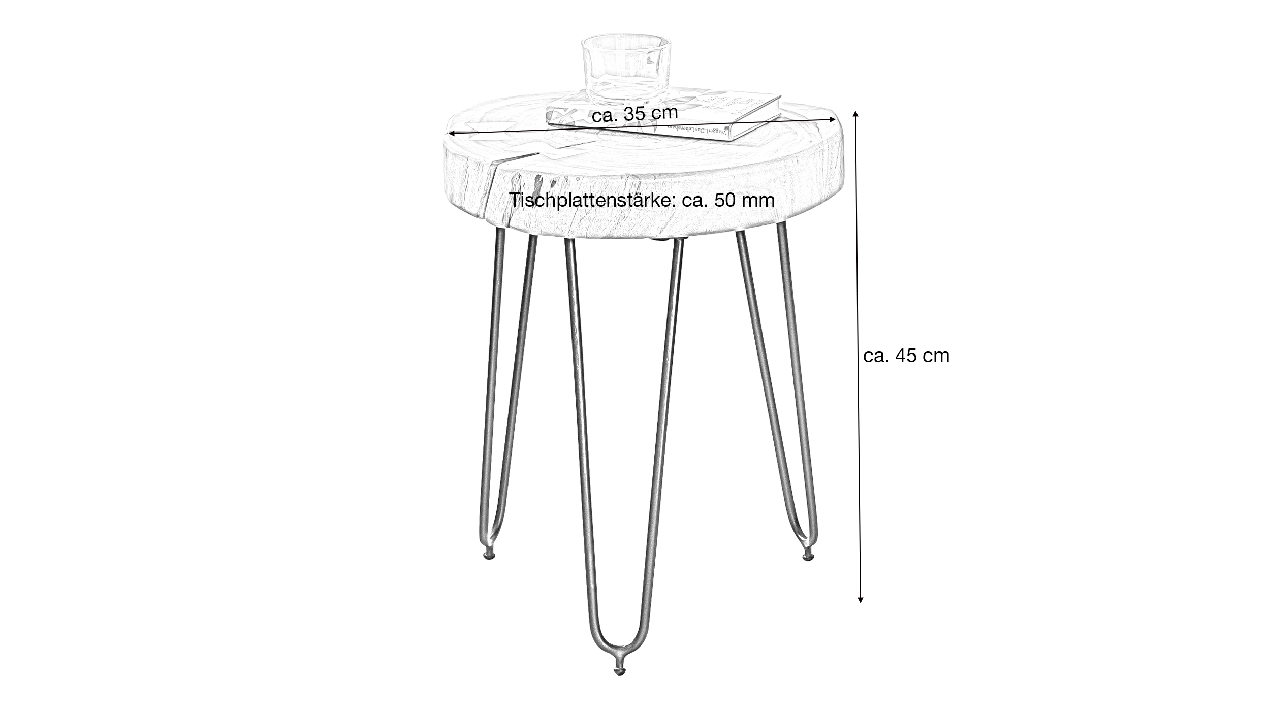 Beistelltisch Akazie massiv lackiert - rund - 35 x 45 cm - ACAS