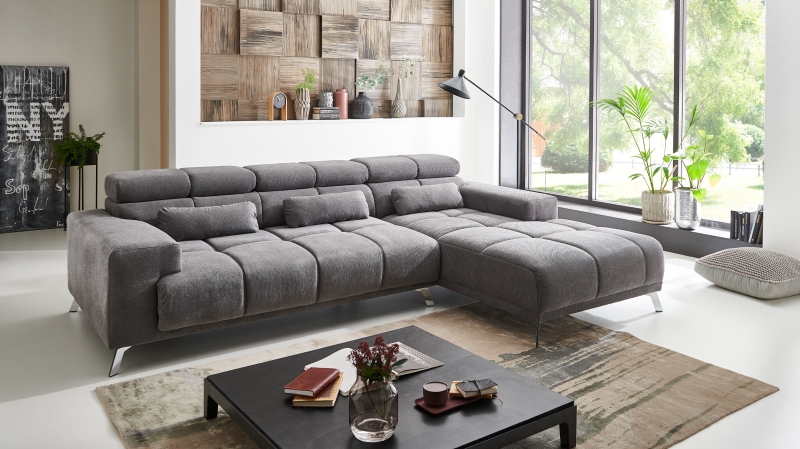 Ecksofa grau ausziehbar - Sitztiefenverstellung 285 cm - SPEED