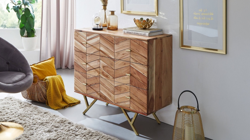 Kommode mit 3 Schubladen Akazie massiv lackiert 90 x 40 cm - ELDOR