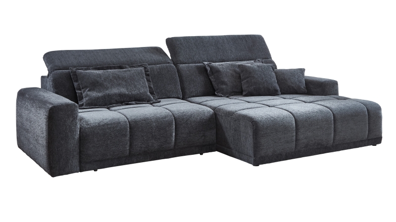 Ecksofa anthrazit - 288 x 176 cm - Sitztiefenverstellung - OT rechts - BROOK