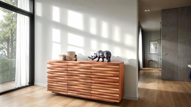 Sideboard mit 3 Schubladen Akazie massiv lackiert 160 cm - SVENTE 