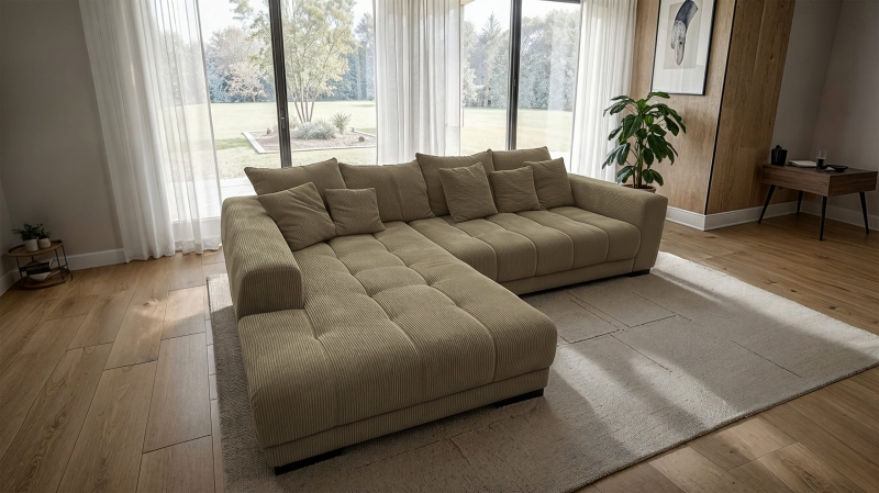 Ecksofa Cord grün 300 x 215 cm - OT links - ARTEMIS