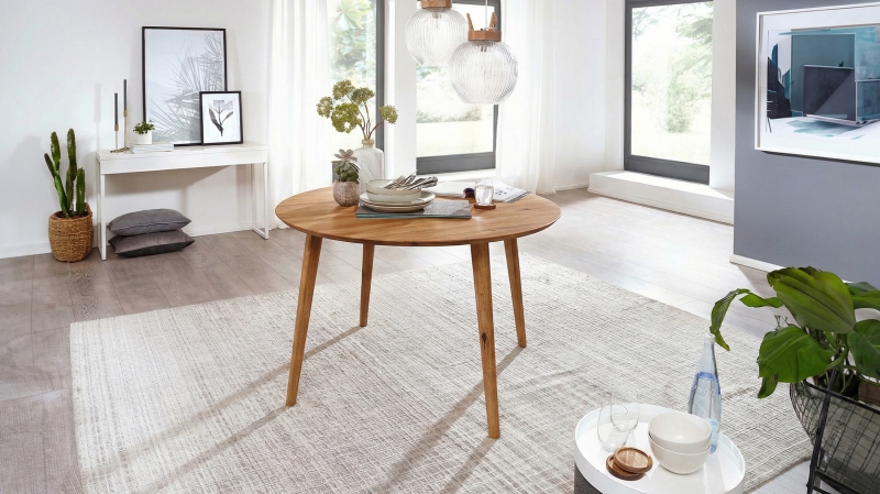 Esstisch Massivholz Wildeiche 120 cm rund ausziehbar - MATTI