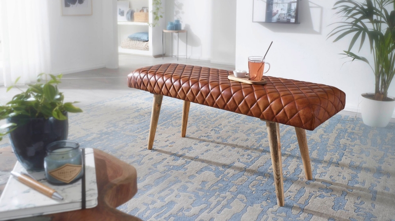 Sitzbank 115 cm echtes Leder braun Mango massiv - RIST 